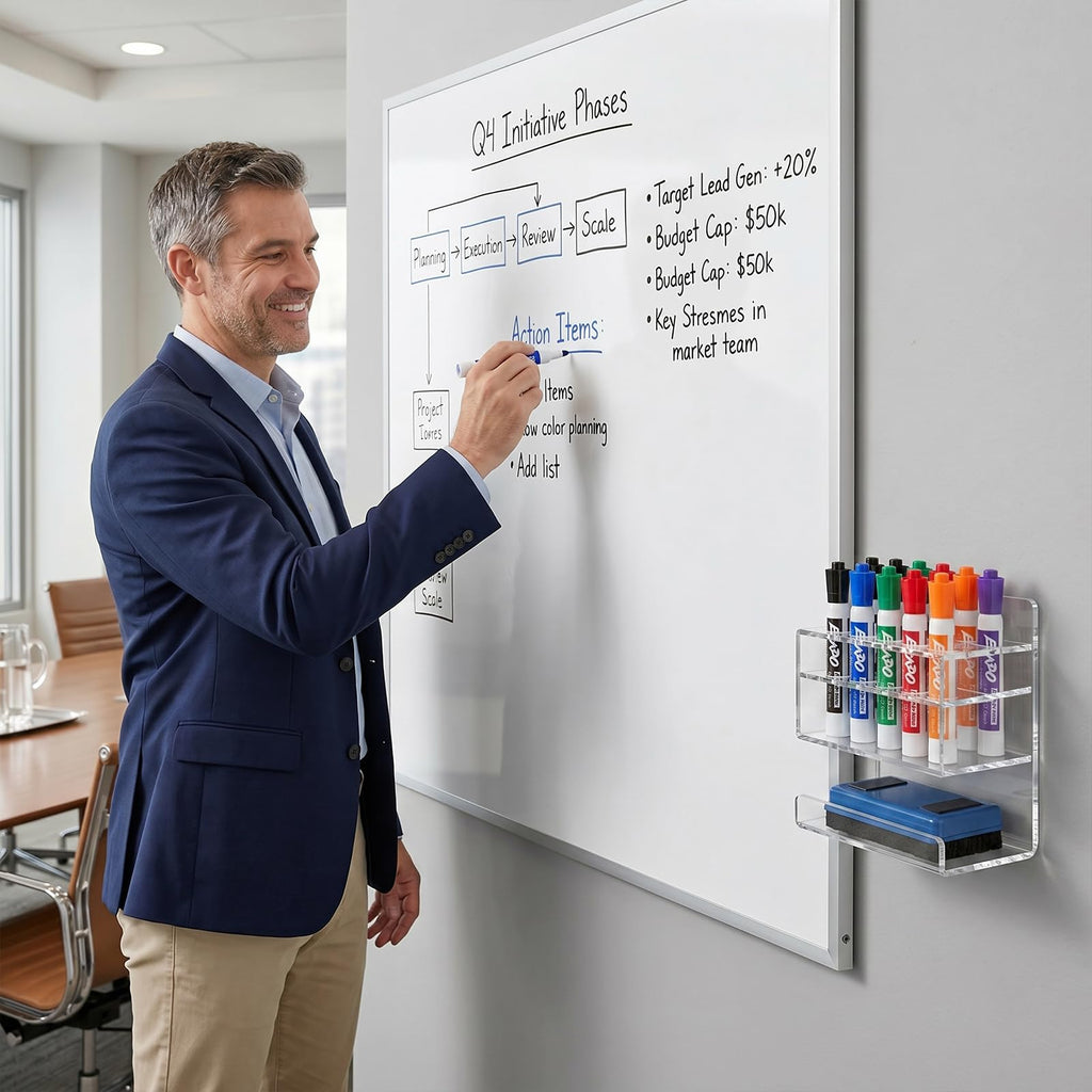 MyGift Wall-Mounted 2-Tier Clear Acrylic 10-Slot Dry Erase Whiteboard Marker and Eraser Holder Stand