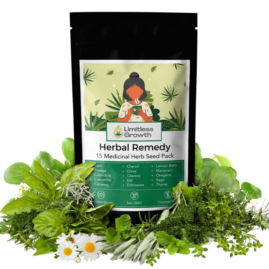 Herbal Remedy Seed Pack | 15 Varieties of Flower & Herb Seeds for Your Medicinal Garden | Easy to Grow, Balcony-Friendly | Borage, Basil, Calendula, Chamomile, Caraway & More | Limitless Growth