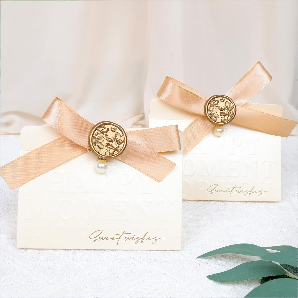 UNIQOOO Wax Seal Stickers - 3D Magnolia Wedding Invitation Envelope Botanical Seal Stickers, 50 Pcs Self- Adhesive Antique Gold Stickers, Perfect for Invitation, Christmas, Gift Wrapping, Party