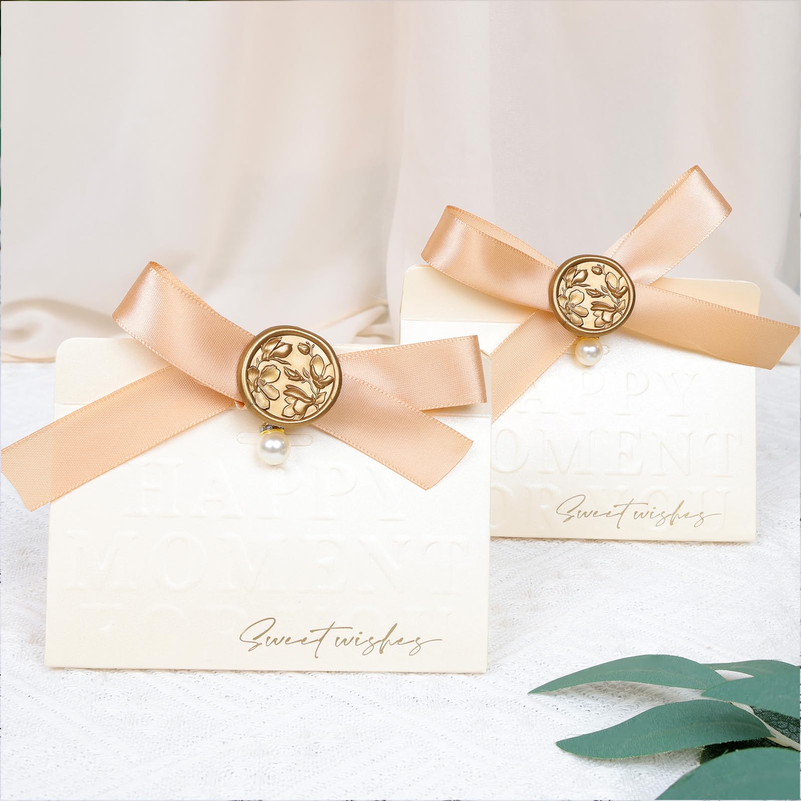 UNIQOOO Wax Seal Stickers - 3D Magnolia Wedding Invitation Envelope Botanical Seal Stickers, 50 Pcs Self- Adhesive Antique Gold Stickers, Perfect for Invitation, Christmas, Gift Wrapping, Party