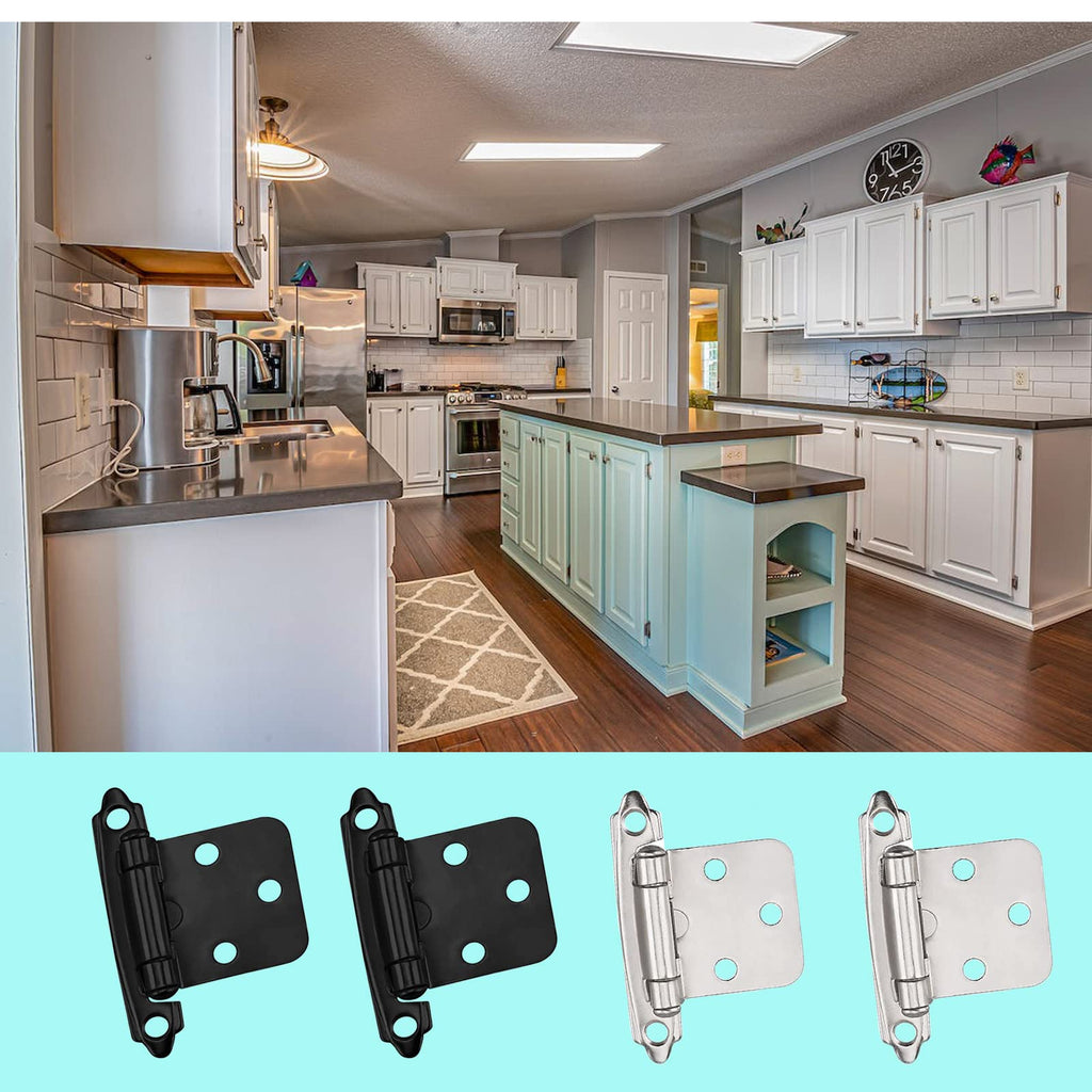 16 Pack Cabinet Hinges for Kitchen Cabinets,1/2" Overlay Cabinet Hinge Self Closing Kitchen Cabinet Door Hinges Black Kitchen Cabinet Door Hinges with Upgraded Screws(8 Pairs)