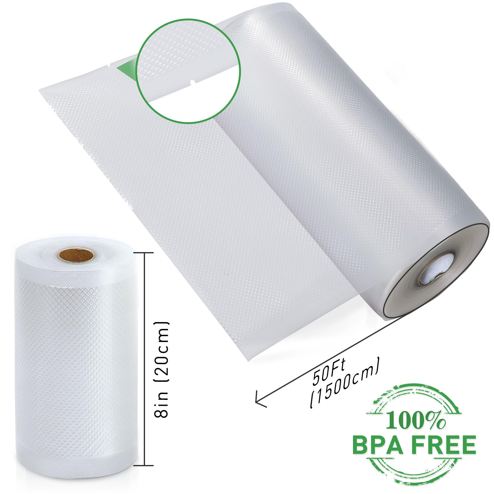 KitchenBoss Vacuum Sealer Bags Rolls: 8'' x 50' 2 Pack Sac Sous Vide for Food Saver, BPA Free, Commercial Grade Food Vac Seal Roll, Food Saver Bag 100FT in Total (8IN* 50FT 2 Rolls)
