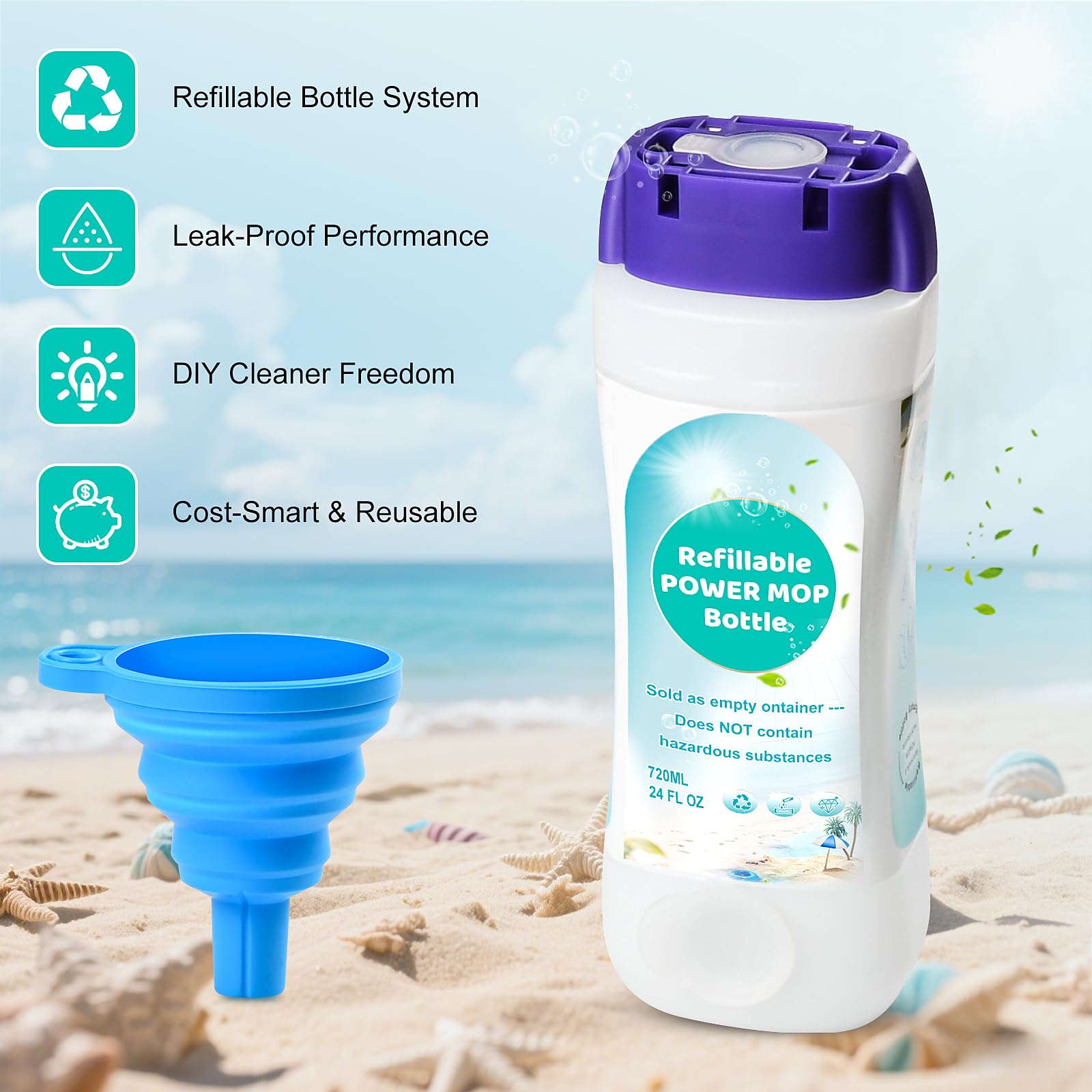 Refillable Bottle for Swiffer Power Mop, 720ML / 24 FL.OZ Reusable Solution Container, Leak-Resistant Lock, Use Any Liquid Cleaner