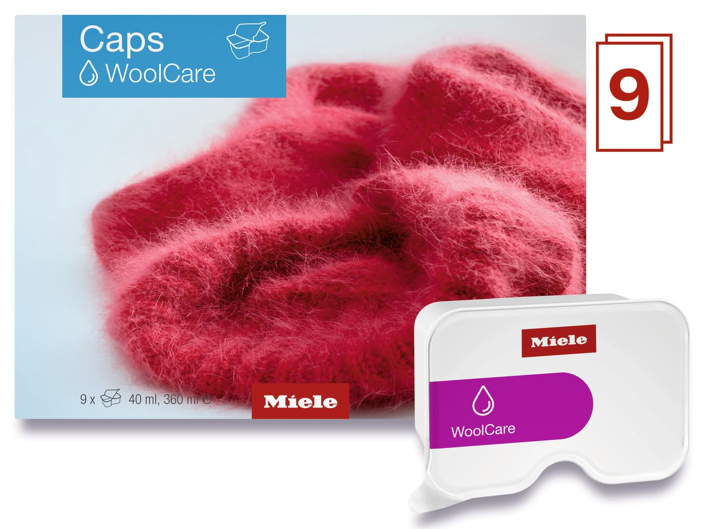 Miele Original WA CWC 0902 L WoolCare Capsules, Special-Purpose Laundry Detergent for Delicates and Wool Clothing, Pack of 9 – 11703130