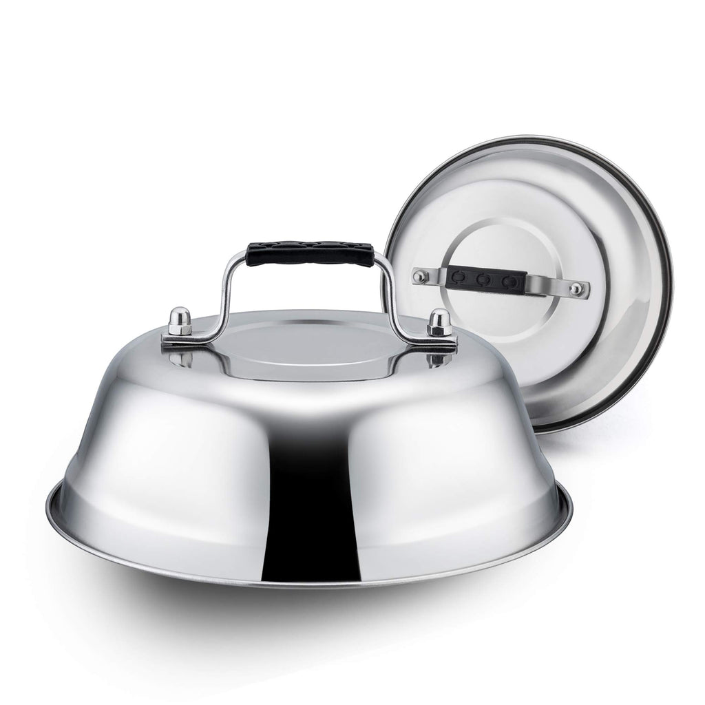 9inch Cheese Melting Dome Set of 2, Leonyo Stainless Steel Steam Basting Cover for Griddle Grill Flat Top, Heavy Duty Griddle Accessories for BBQ Cooking Burger, Dishwasher Safe