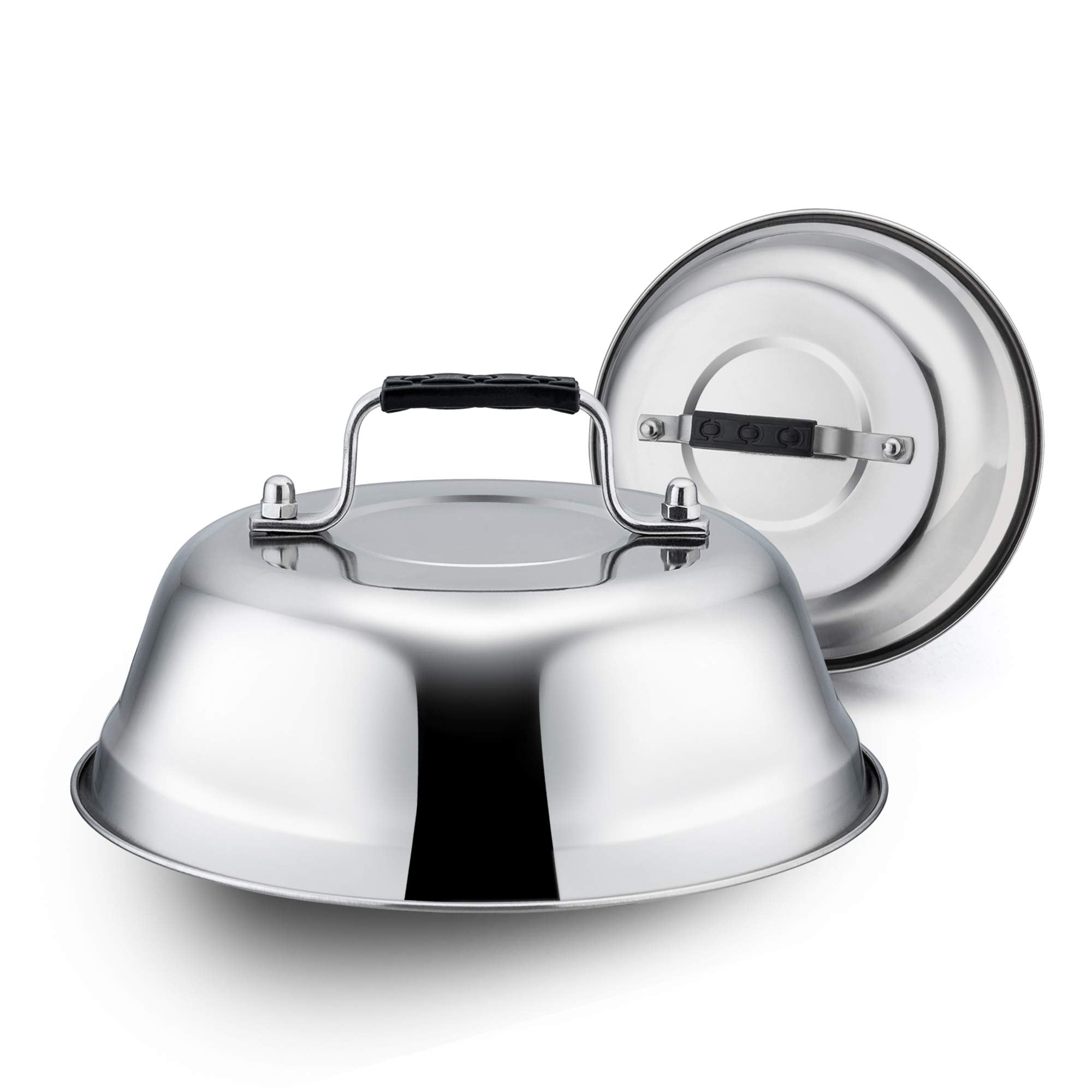 9inch Cheese Melting Dome Set of 2, Leonyo Stainless Steel Steam Basting Cover for Griddle Grill Flat Top, Heavy Duty Griddle Accessories for BBQ Cooking Burger, Dishwasher Safe