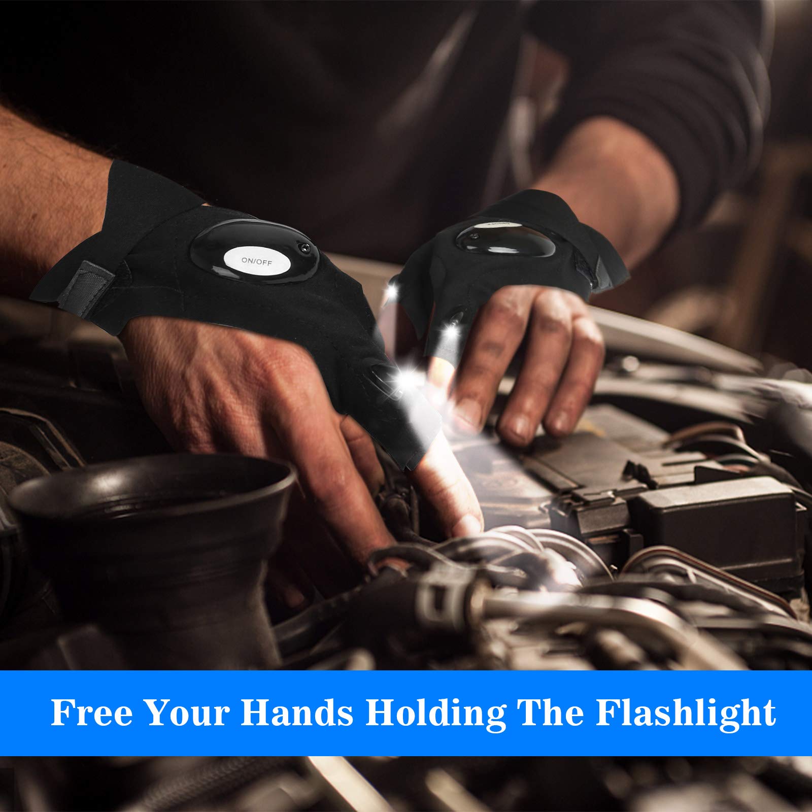 MOIPEJO LED Flashlight Gloves Waterproof, Valentines Day Gift for Him Men Boyfriend Husband, Cool Gadget Finger Lights for Fishing Camping, Father's Day Birthday Christmas Gifts