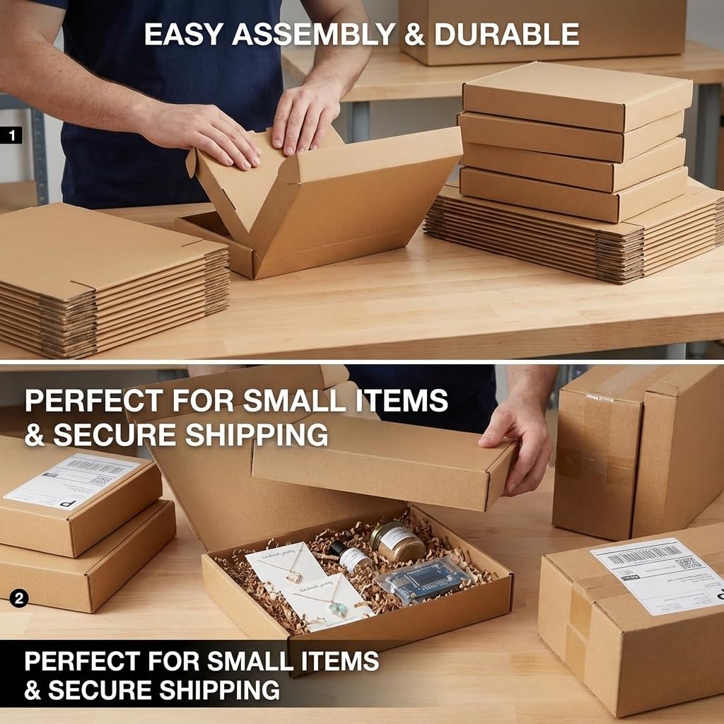 Pemtow 11x8x2 Shipping Boxes Set of 20, Brown Corrugated Cardboard Literature Mailer Box for Packaging, Mailing, Business