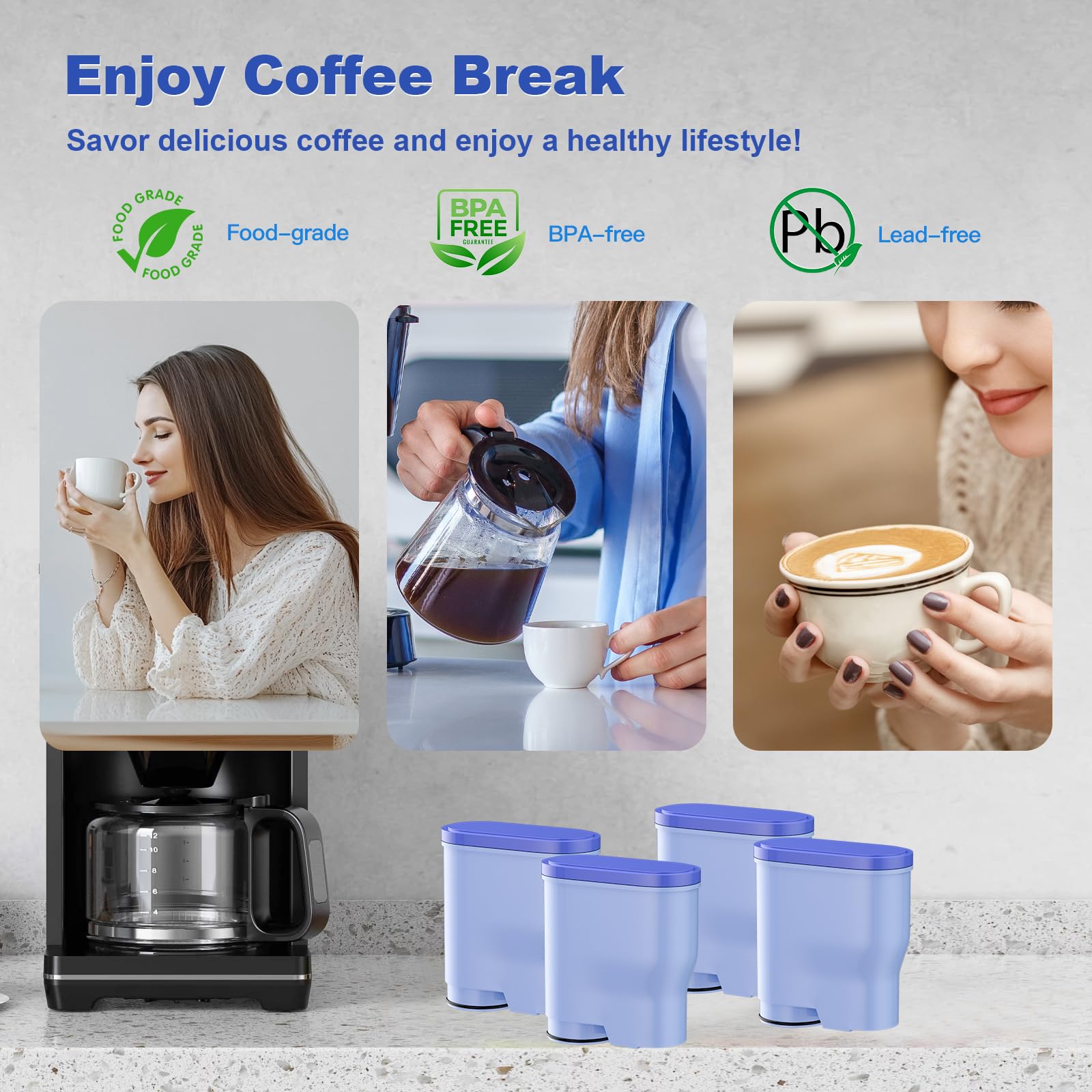 BREAUILL Espresso Coffee Water Replacement Filters Compatible with Philips Coffee Machine, Replacement Water Filter Compatible with Saeco AquaClean CA6903 (4PCS)