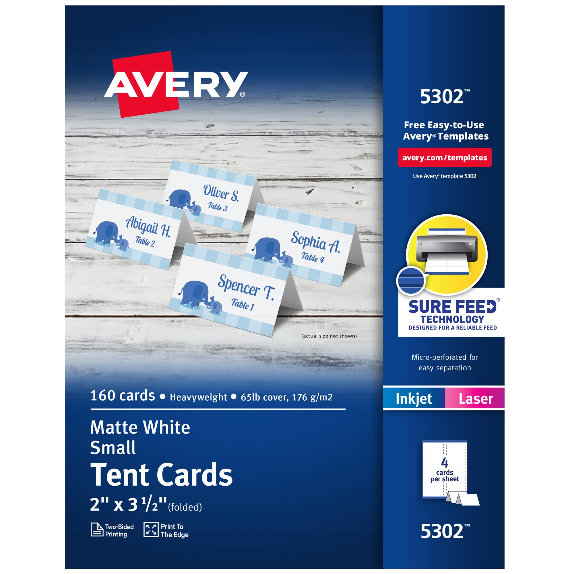 Avery Small Tent Cards, 2 x 3.5 Inches, White, Box of 160 (5302)
