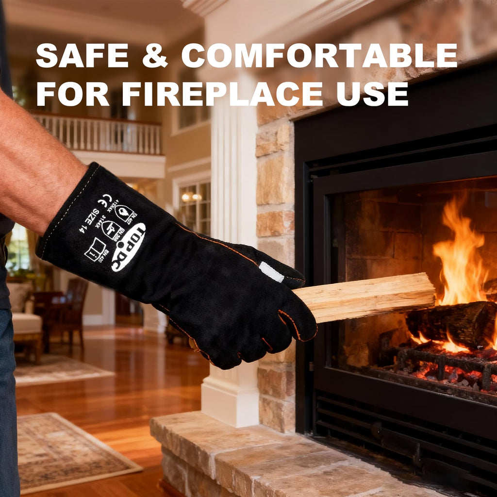 TOPDC Welding Gloves 14 Inches Fire/Heat Resistant Leather For Mig,Tig,Stick,Forge,BBQ,Grill, Fireplace,Wood Stove, Furnace,Pot,Oven