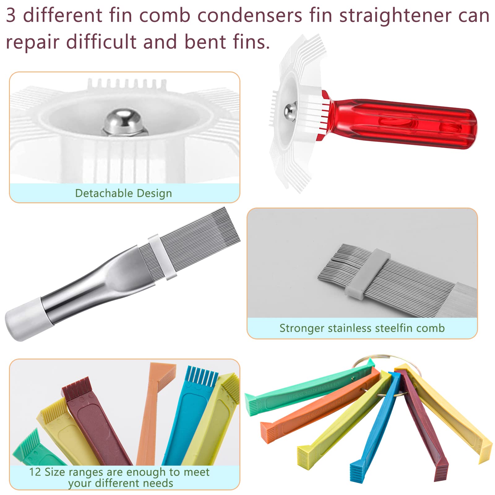 5 Pcs Air Conditioner Fin Cleaner Set 3 Different Ac Fin Comb Condenser Fin Straightener,2 Different Brush Condenser Ac Coil Cleaner Air Refrigerator Fin Cleaner Evaporator Radiator Repair Clean Tool
