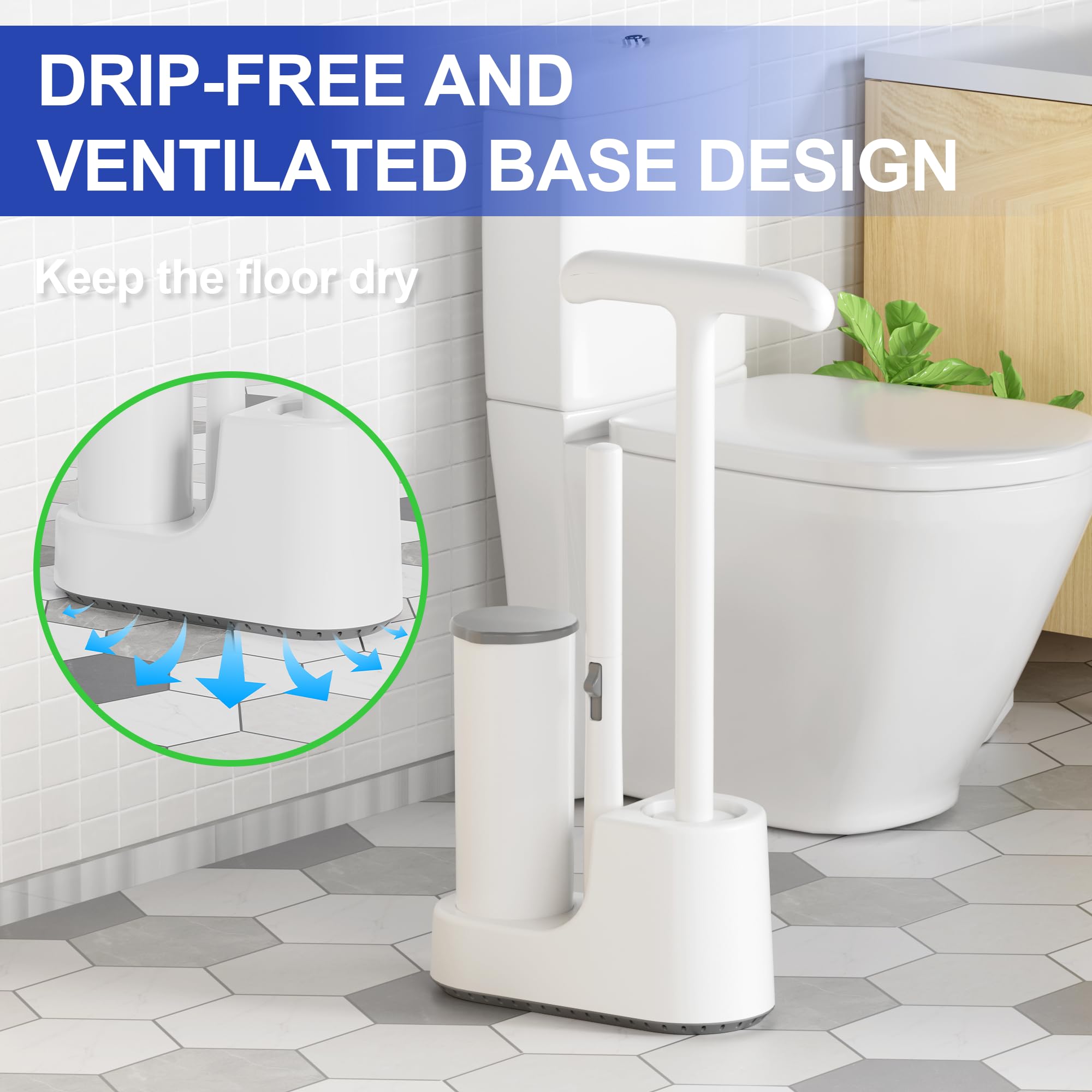 Disposable Toilet Brush and Plunger Set, Dual Handdle Toilet Plunger, All-in-1 Bathroom Cleaning Kit with 18PCS Refills, Toilet Cleaning Stick and Ventilated Holder, Bathroom Essentials (White)