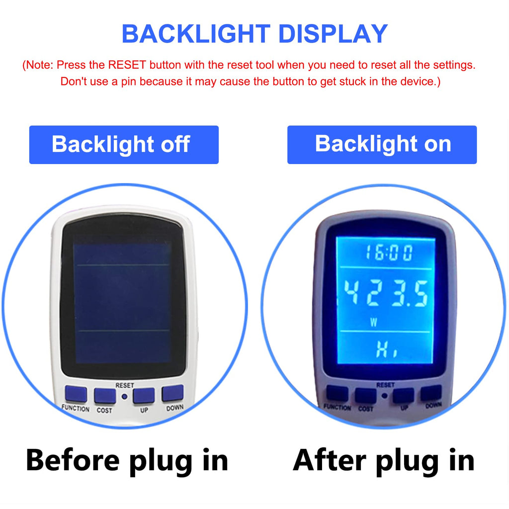 Upgraded Watt Meter Power Meter Plug Home Electricity Usage Monitor, Electrical Usage Monitor Consumption, Energy Voltage Amps Kill Meter with Backlight, Overload Protection, 7 Modes Display
