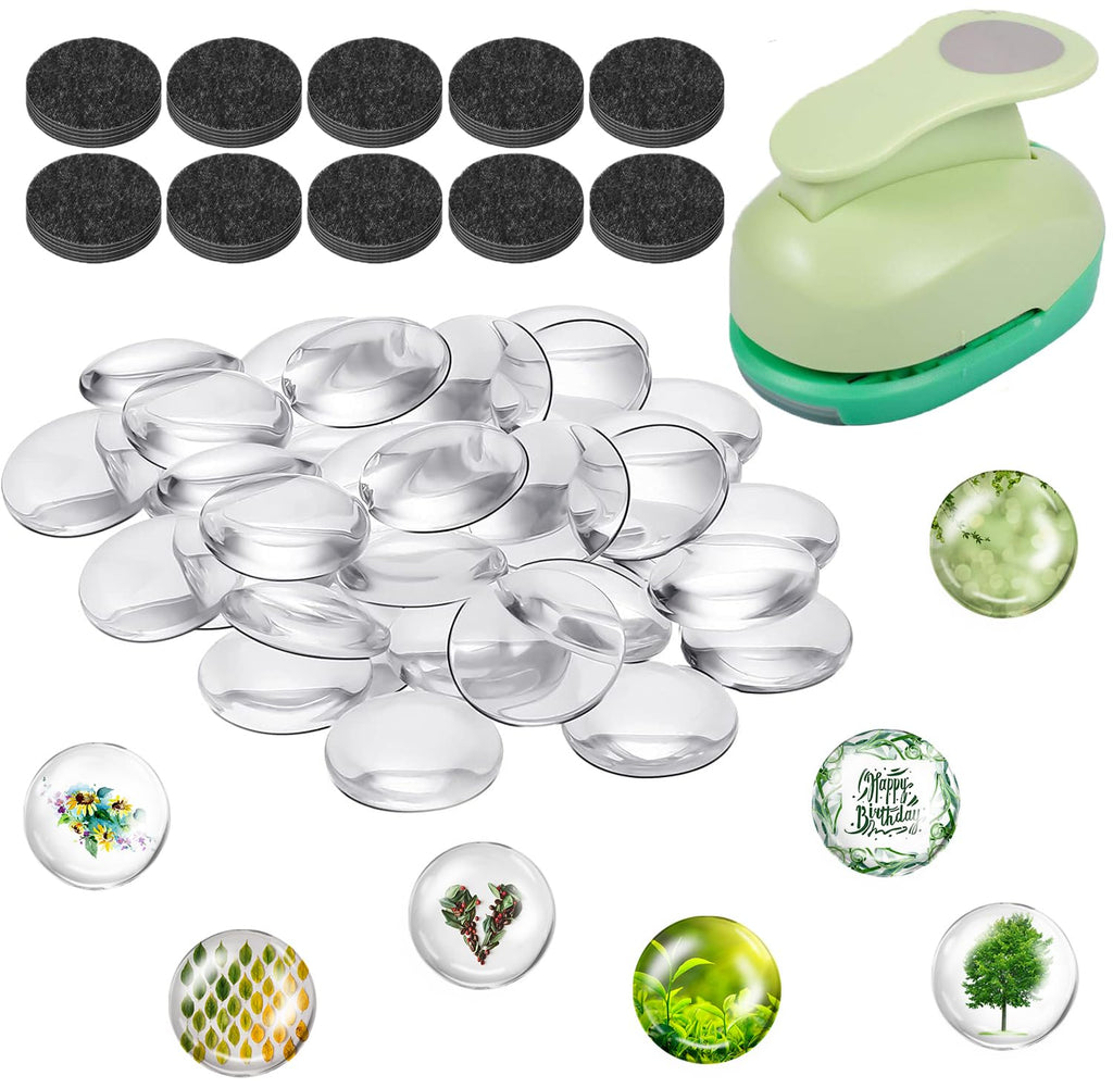 101pcs DIY Fridge Magnets Craft Set Include 1-Inch Paper Punch,Craft Magnets Glass Ceramic Ferrite Magnet with Adhesive Backing and Clear Glass Cabochons for Refrigerator(Round,50 Sets,1 Inch)
