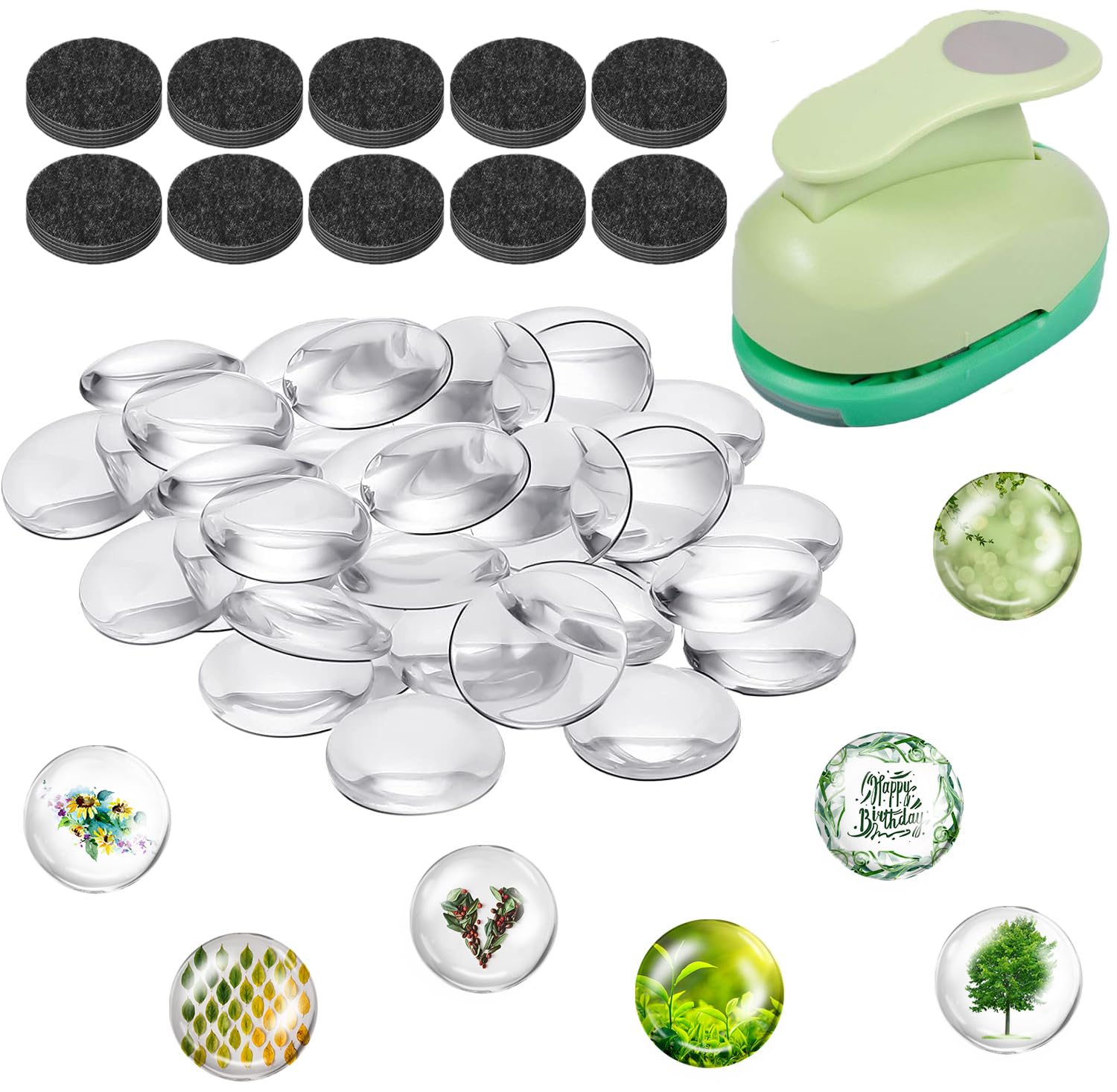 101pcs DIY Fridge Magnets Craft Set Include 1-Inch Paper Punch,Craft Magnets Glass Ceramic Ferrite Magnet with Adhesive Backing and Clear Glass Cabochons for Refrigerator(Round,50 Sets,1 Inch)