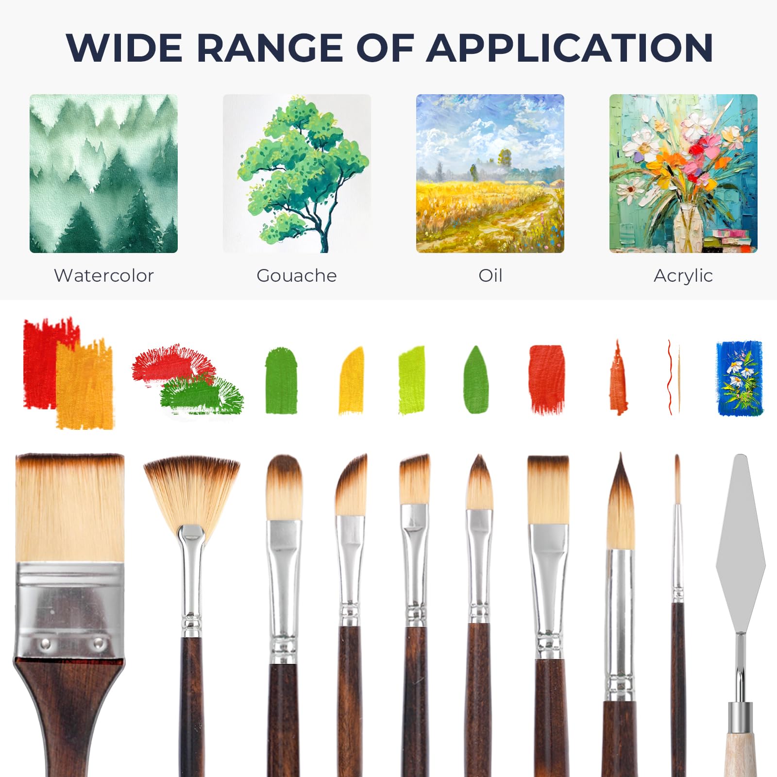 Nicpro 30pcs Paint Brush Set, Professional Paintbrushes with Paint Spatula, Craft Paint Brushes for Acrylic Painting, Oil, Watercolor, Gouache, Art Supplies for Artists and Beginners