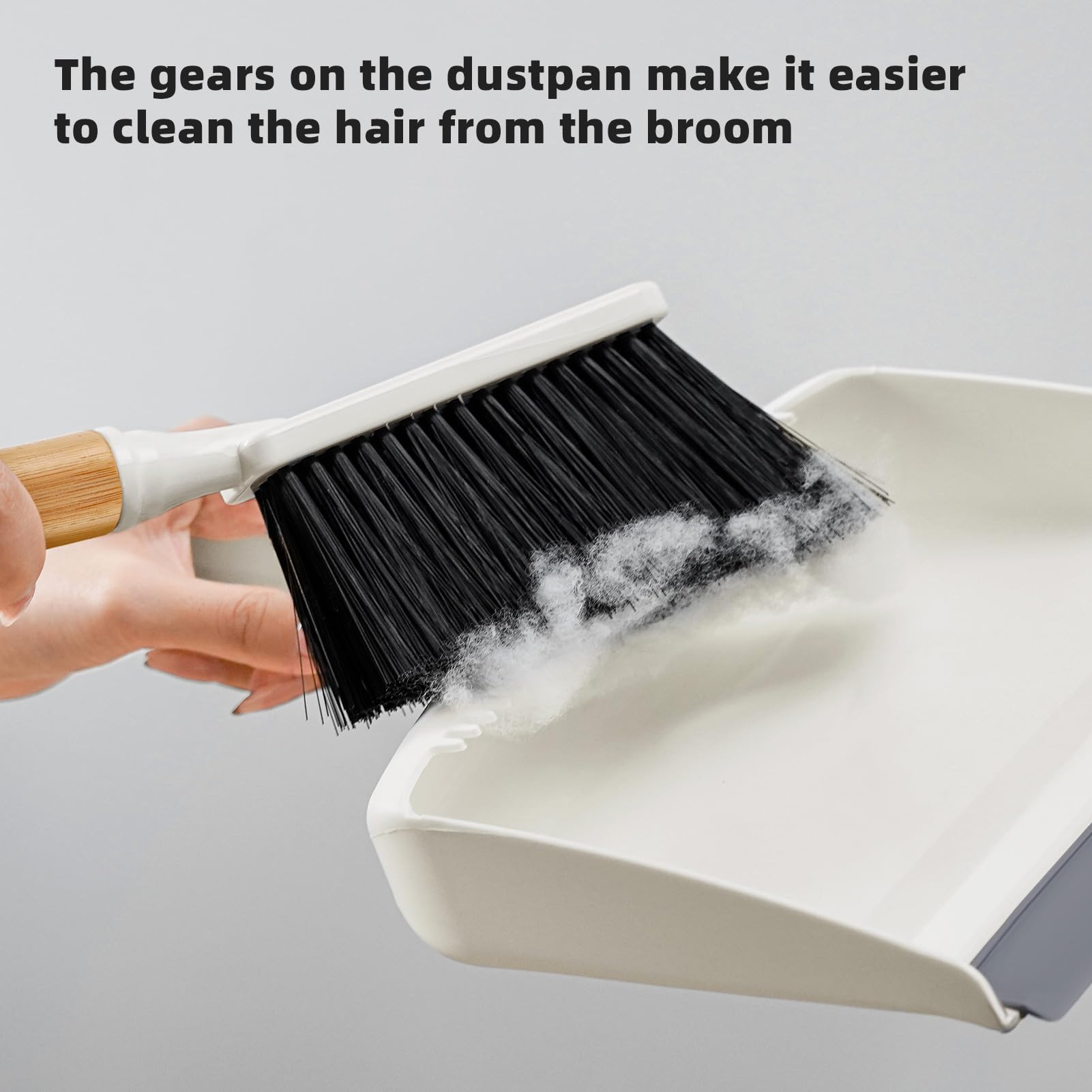 SUBEKYU Dustpan and Brush Set with Bamboo Handle, Hand Small Broom and Dustpan Set for Kitchen/Desktops/Bedroom, White, 1 Set