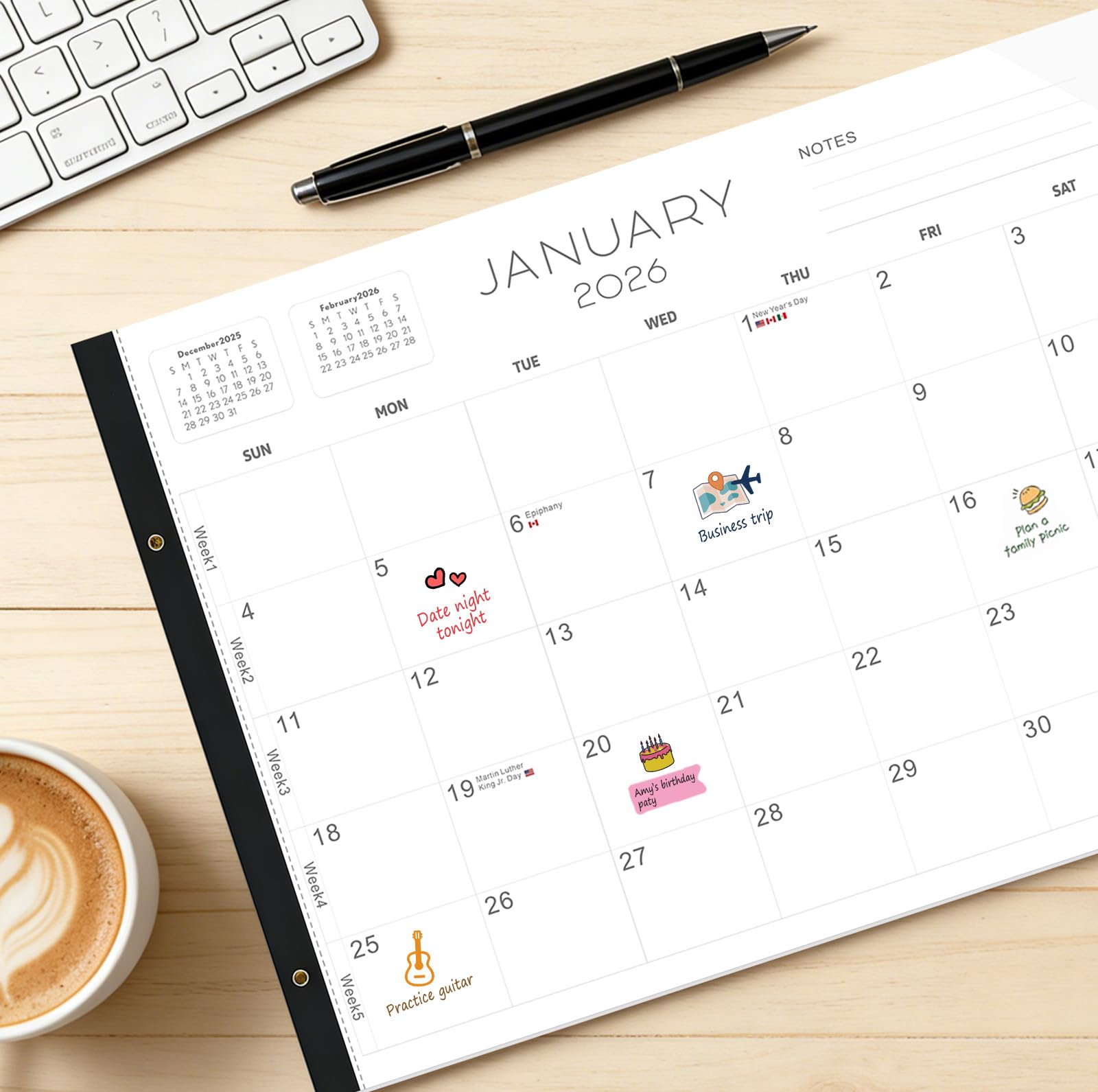 2026 Desk Calendar Large 22x17 – Desk Top Calendar 2026 with plastic cover