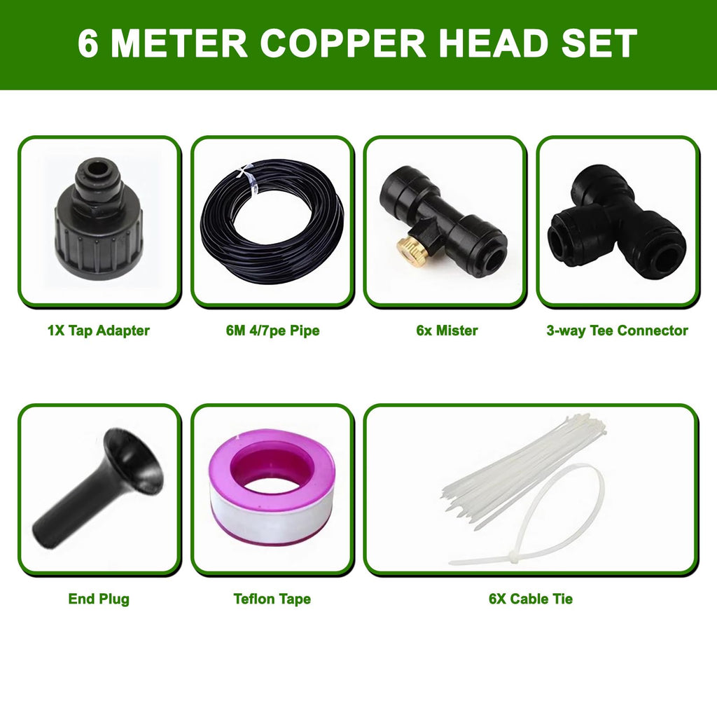 LASTOOLS Misters for Outside Patio, 19FT(6M) Misting Line+6 Mist Nozzles, Outdoor Misting Cooling System for Patio Backyard Garden Greenhouse