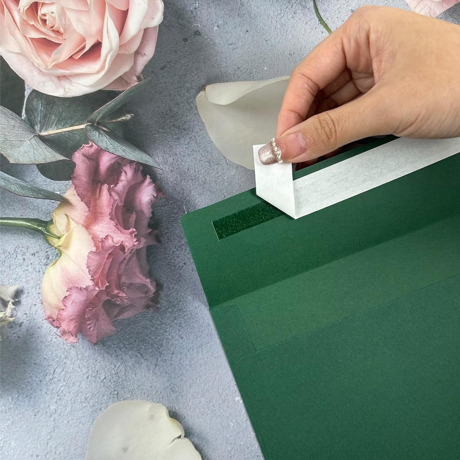 BEANPRECOY 100 Pcs A7 Envelopes, Self-Adhesive Envelopes, 5x7 Envelopes, Printable Invitation Envelopes for Weddings Invitations, Party Invitations, Photos, Postcards, Greeting Cards (Dark Green)
