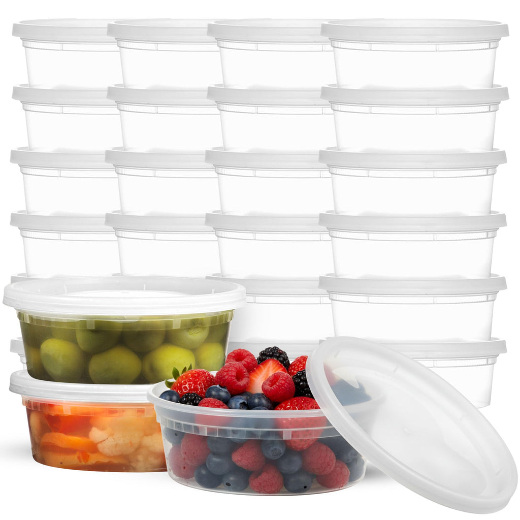 Deli Food Containers with Lids - 8 oz 60 Sets- Ideal for Food, Snacks, Takeout, Meal Prep - 1 Cup Small Durable Clear Containers for Food - Stackable and Durable, Freezer, Dishwasher & Microwave Safe