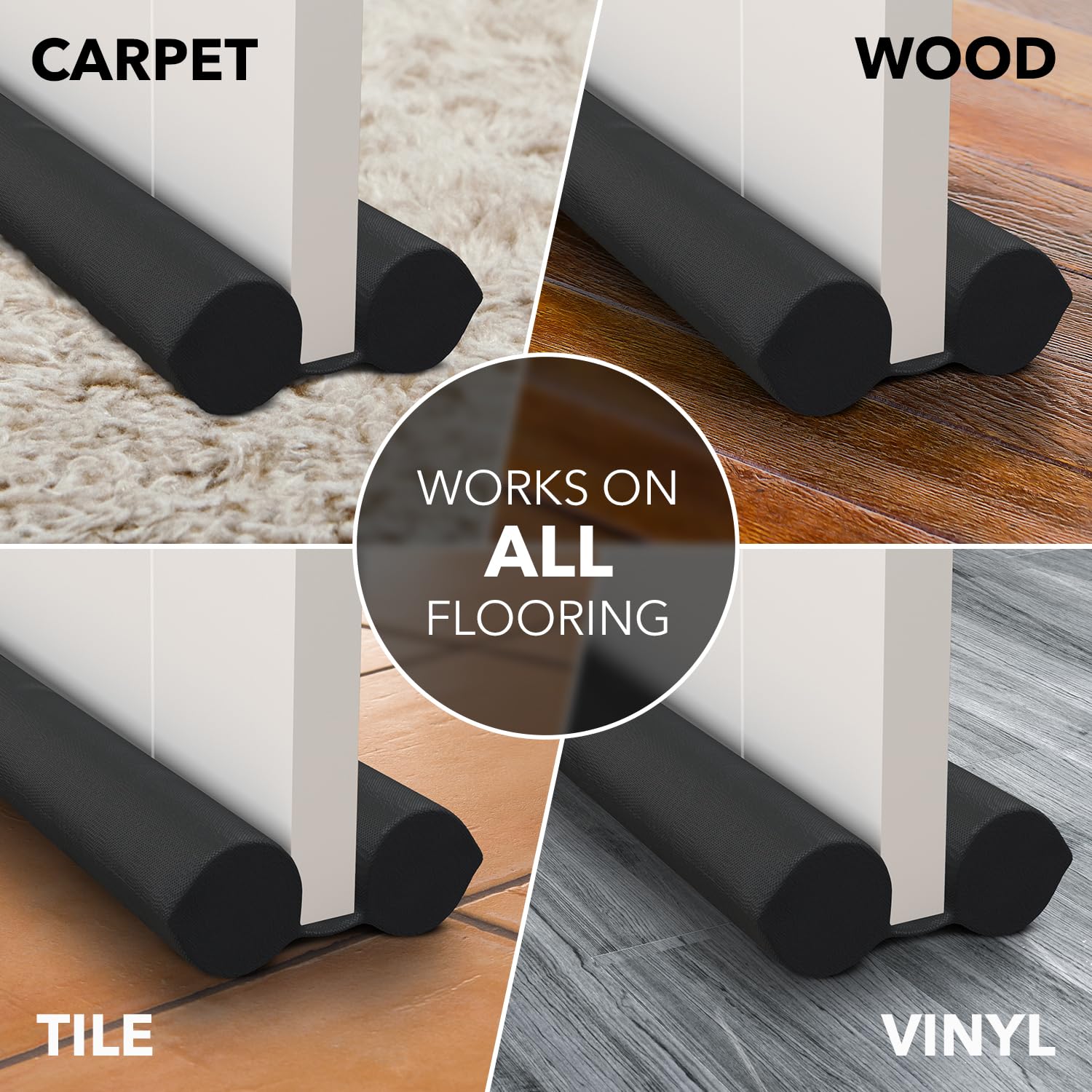 Everlasting Comfort 2 Sided Under Door Draft Stopper for Bottom of Doors - Quick Install, Keeps Heat in & Cold Air Out - Sound Proofing Strip Gap Filler, Noise Blocker -Fits 76-91cm -Black