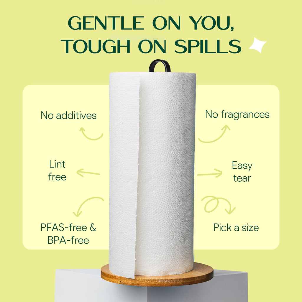 100% Bamboo Paper Towels | Lint-Free, Eco-Friendly, Tree-Free | 2-Ply Kitchen Paper Towel | Food Grade – FSC-Certified, BPA/PFAS-Free | 6 Rolls (450 Sheets) | PALM NAKI