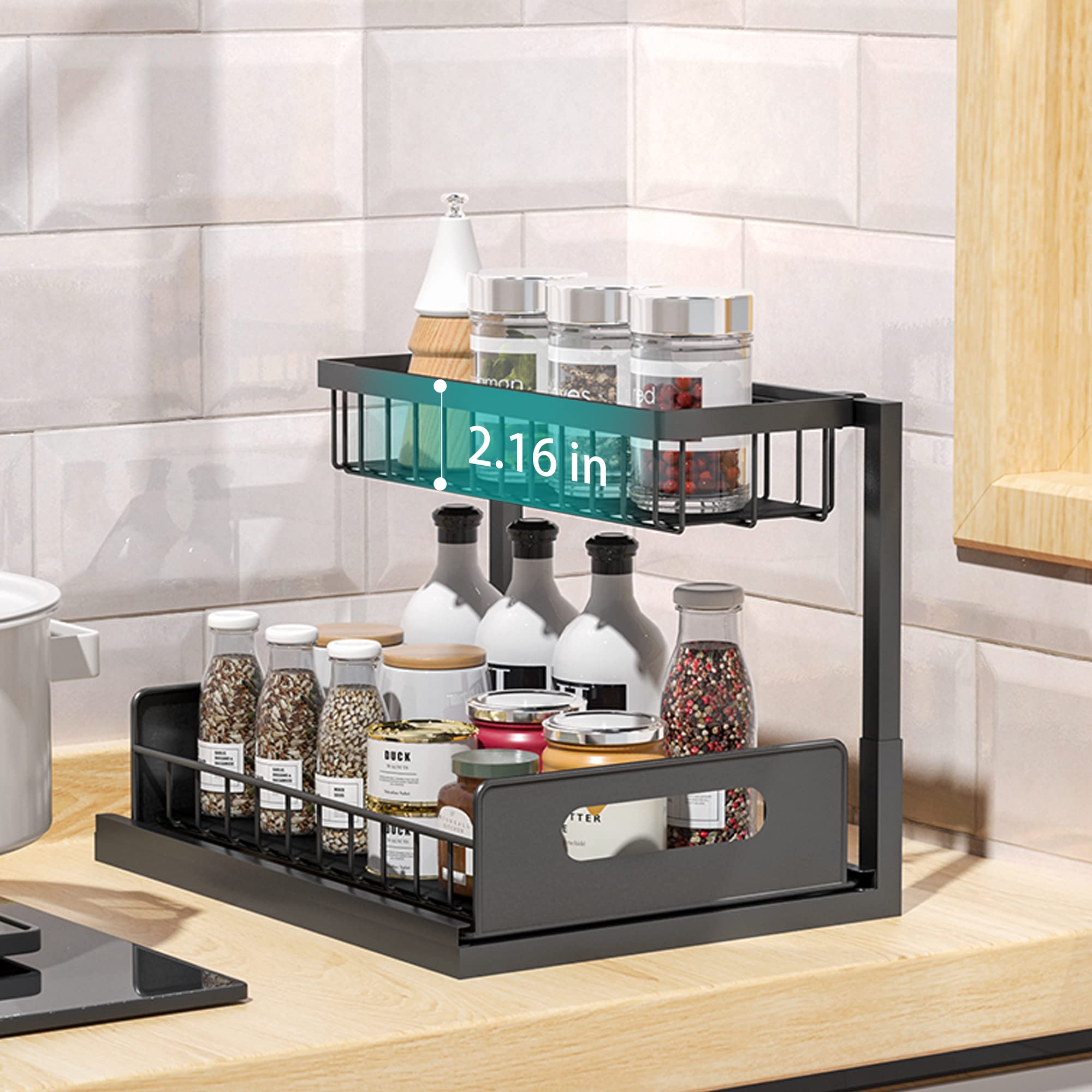 Under Sink Organizer and Storage, 2 Tier Rustproof Under Cabinet Storage, Sliding Kitchen Sink Organizer for Kitchen Bathroom