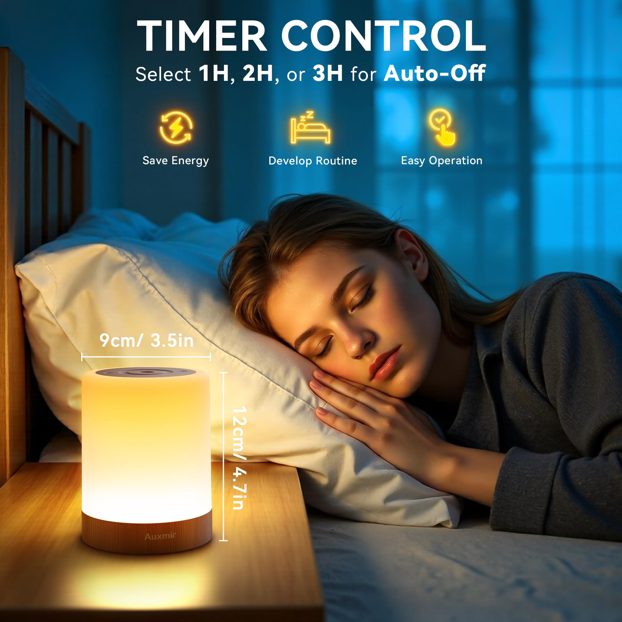 Auxmir LED Night Light for Kids Baby Bedside Lamp Touch Dimmable Tabletop RGB Colors Changing 5 Brightness Adjustable Rechargeable Portable Lamp for Bedroom Living Room Outdoor Camping