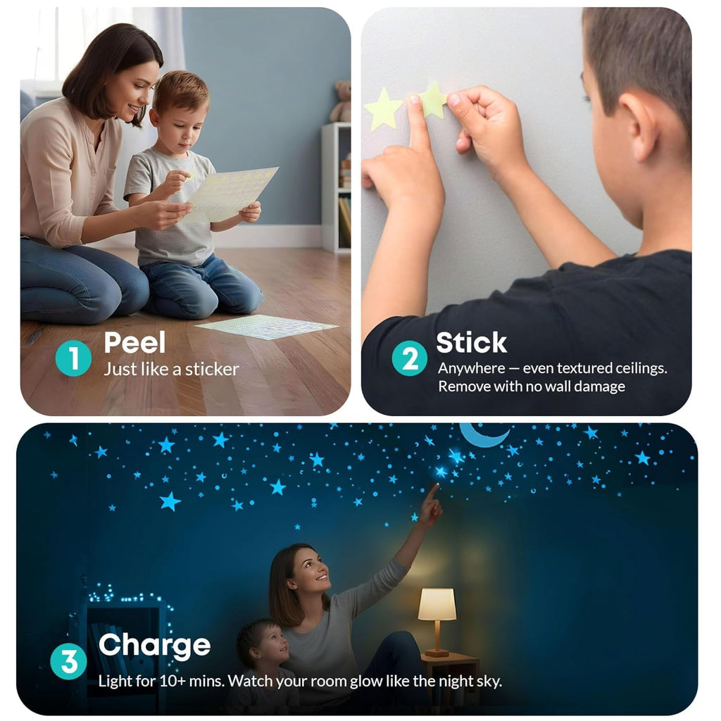 LUMOSX Glow in The Dark Stars for Ceiling - 1050pcs w/Moons + Ebook, Glow in The Dark Stickers of Ceiling Stars Glowing Star Decal Decoration, Star Ceiling for Kids Room Decor Kids