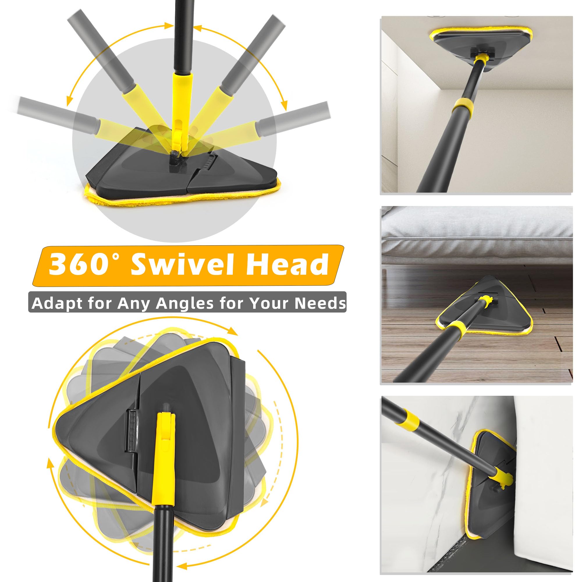 Newly Upgraded Wall Cleaner Mop with Long Handle 82 Inches, 3-in-1 Ceiling Cleaning Tool Duster with 6 Replacement Microfiber Chenille Pads for Painted Walls, Window, Floor, Baseboard