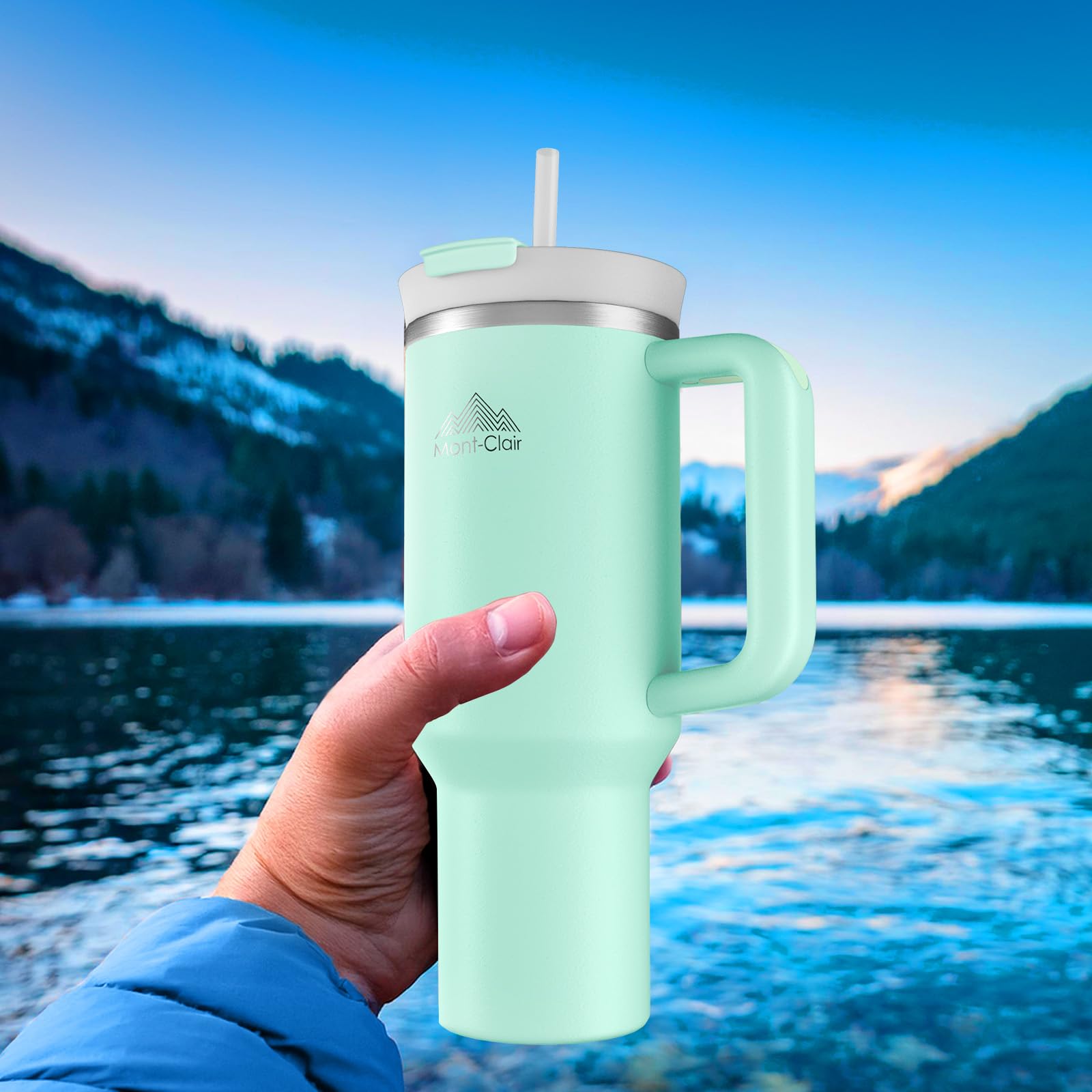 Mont-Clair 40oz Tumbler with Straw and Lid - Leakproof Insulated Stainless Steel Travel Mug with Handle - Travel Mug - Cold or Hot for 10 Hours - Iced for 48 Hours - 1200ml - Matcha Green