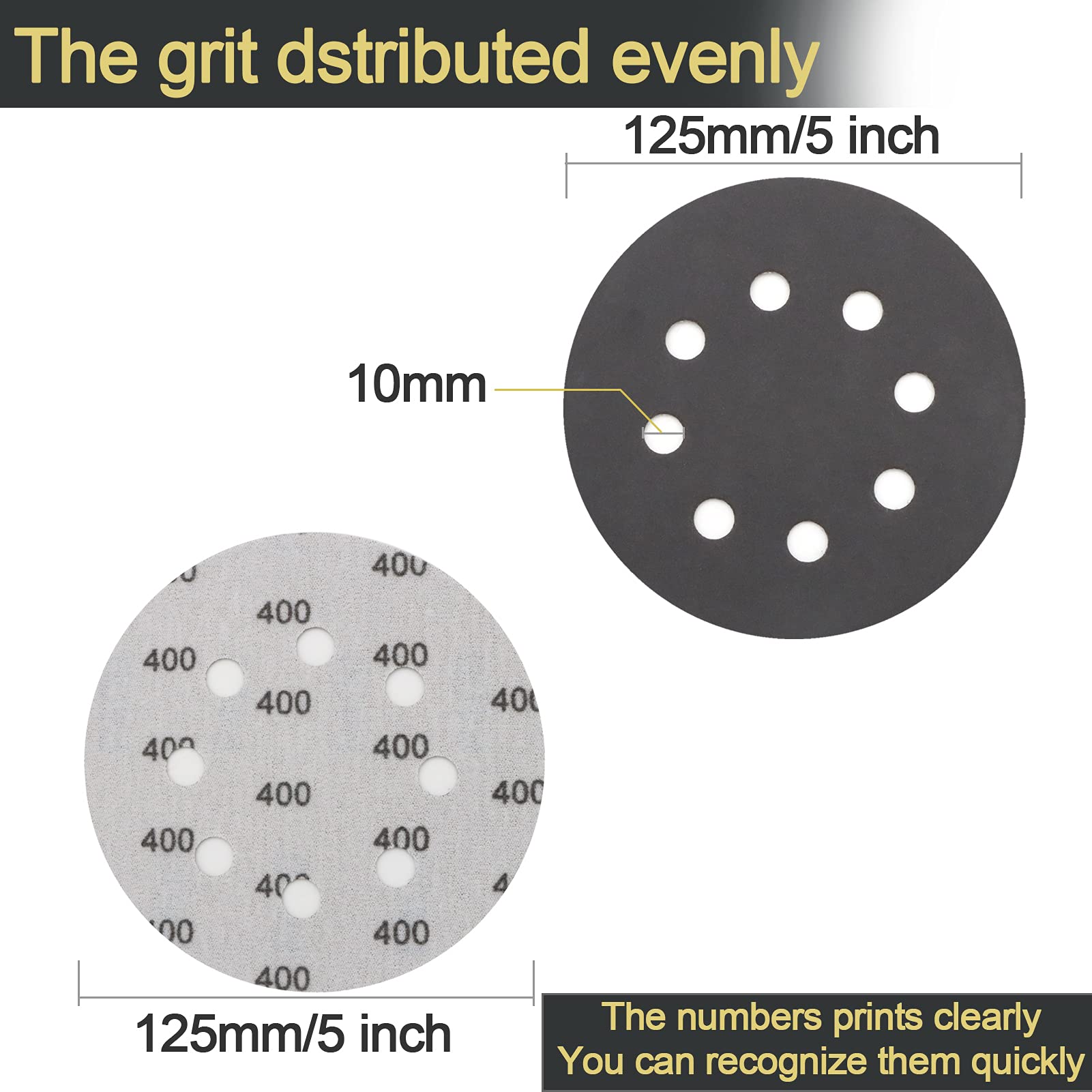 100 PCS Wet Dry Sanding Discs Set, VIBRATITE 5 Inch 8 Holes Hook & Loop Sandpaper 10 Different Grades Including 120 240 320 400 600 800 1000 1200 1500 3000 Grits for Random Orbital Sander