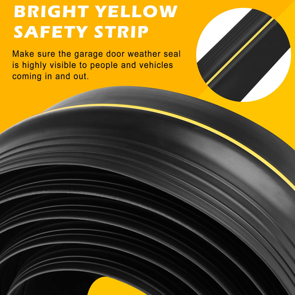 10Ft with Adhesive Universal Garage Door Bottom Threshold Seal Strip, Weatherproof Rubber DIY Weather Stripping Replacement - Black