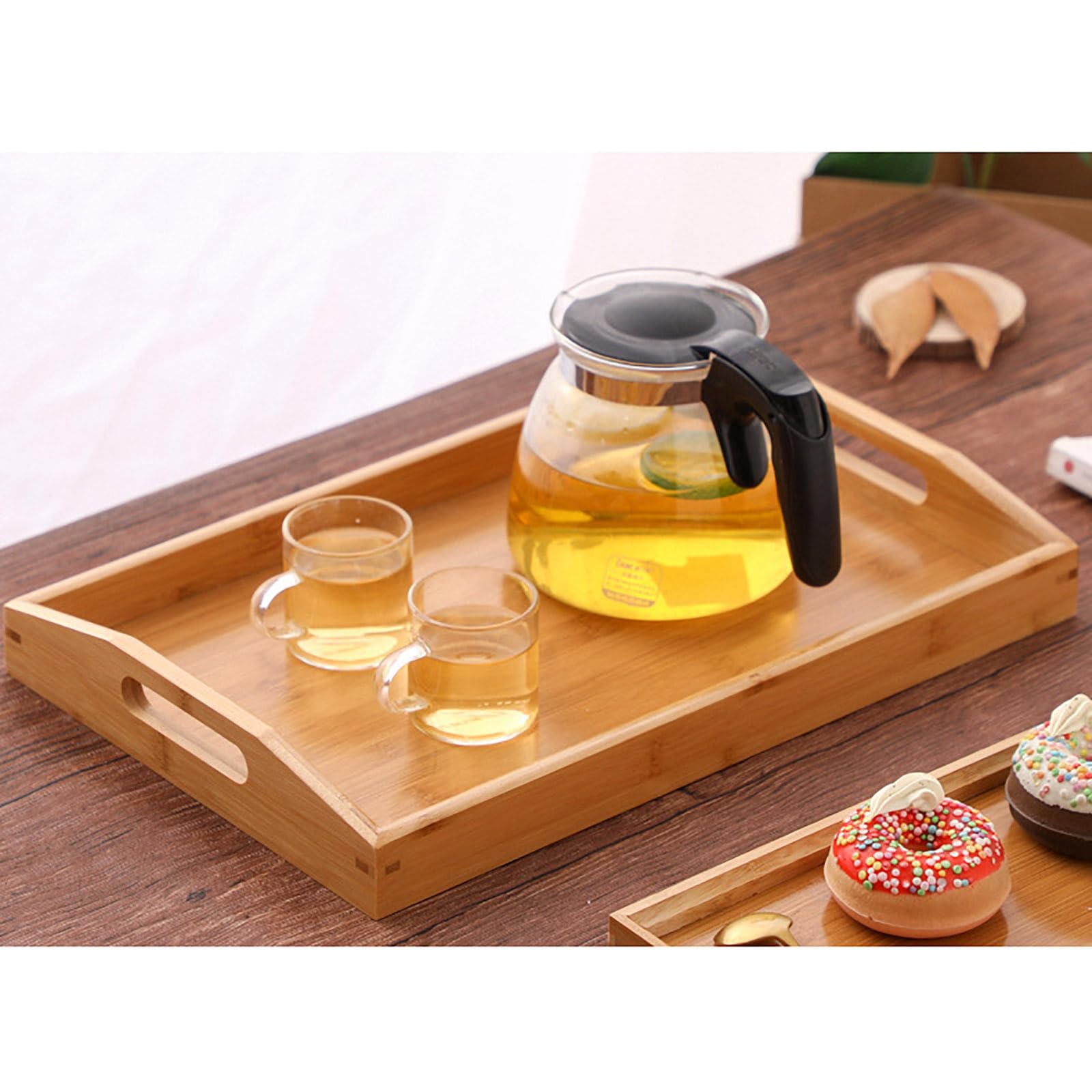 GKYMYZ Bamboo Wood Tray with Handles,16.5x11.5x2 inches,Wooden Serving Trays,Couch Tray Table,Suitable for Dinner Tray,Tea Tray,bar,Coffee or Any Food Tray-Suitable for Party or Breakfast in Bed Tray