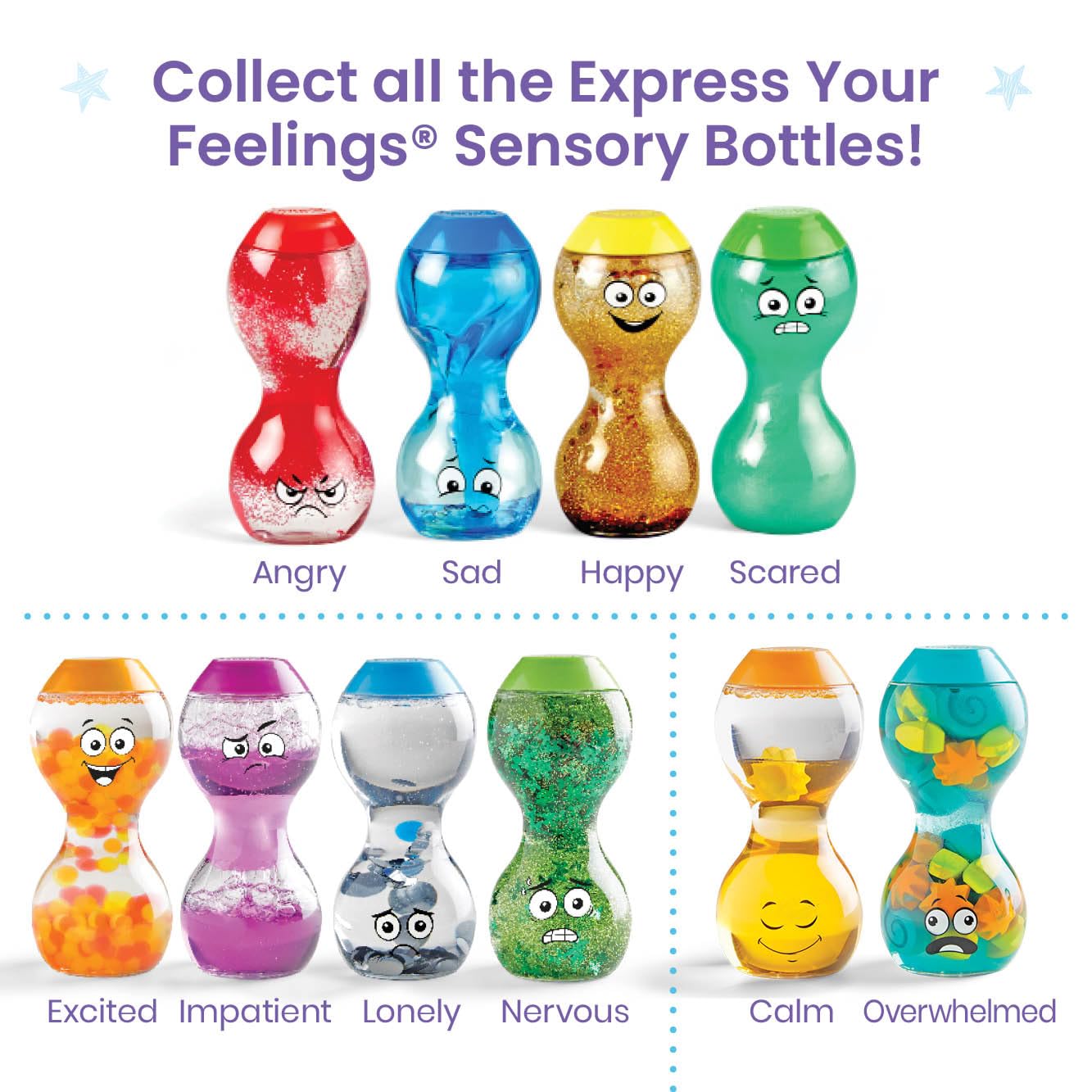 Hand2mind Express Your Feelings Sensory Bottles - Opposite Emotions, Calm Down Corner Supplies, Play Therapy, Mindfulness and Calming Toys for Kids, Social Emotional Learning Activities