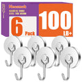 Neosmuk Magnetic Hooks,120lb Heavy Duty Earth Magnets with Swing Hook for Refrigerator, Extra Strong Cruise Hook for Hanging, Magnetic Hanger for Cabins, Grill(Silvery,6 Pack)