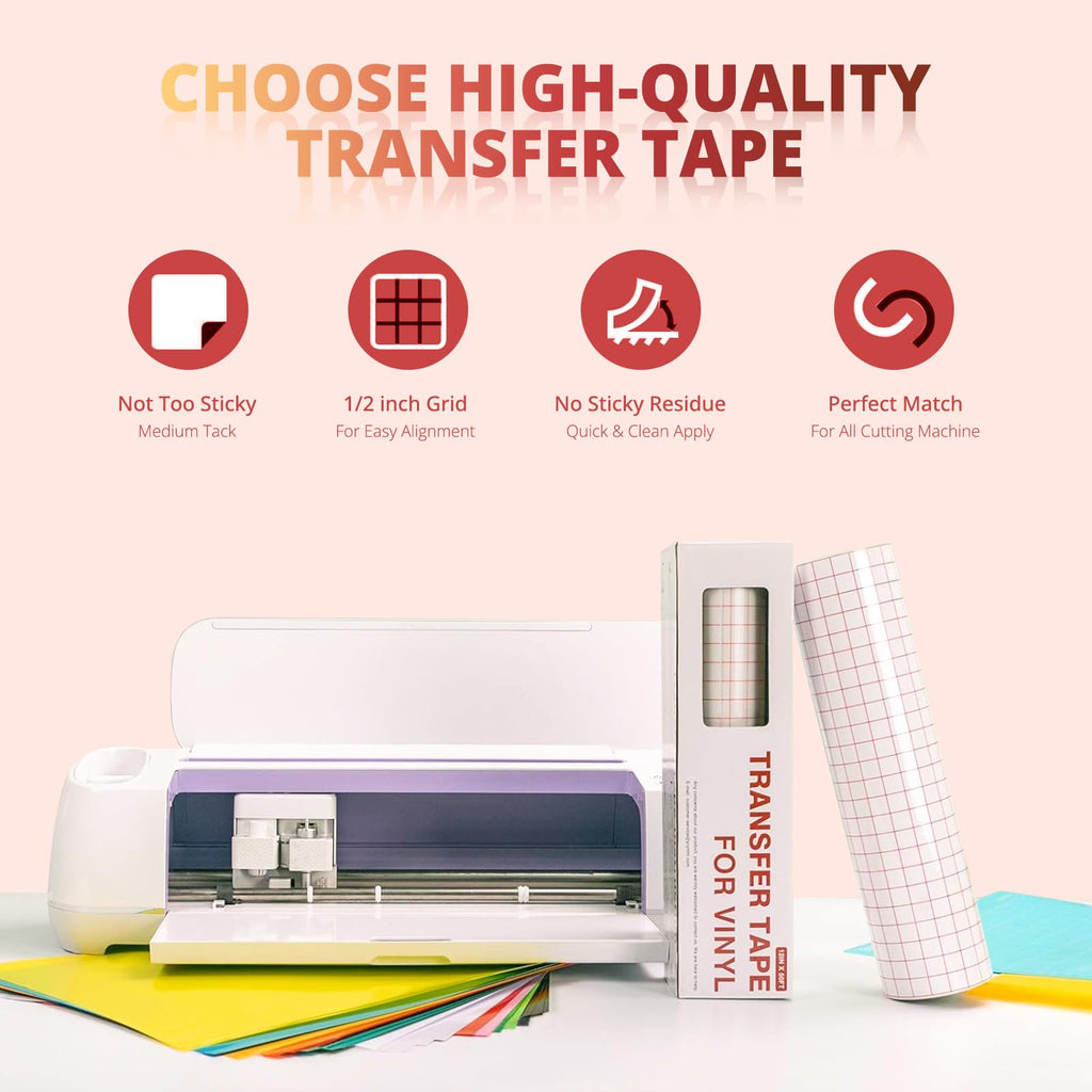 YRYM HT Clear Vinyl Transfer Paper Tape Roll-12 x 50 FT w/Alignment Grid Application Tape for Silhouette Cameo, Adhesive Vinyl for Decals,Signs, Windows, Stickers