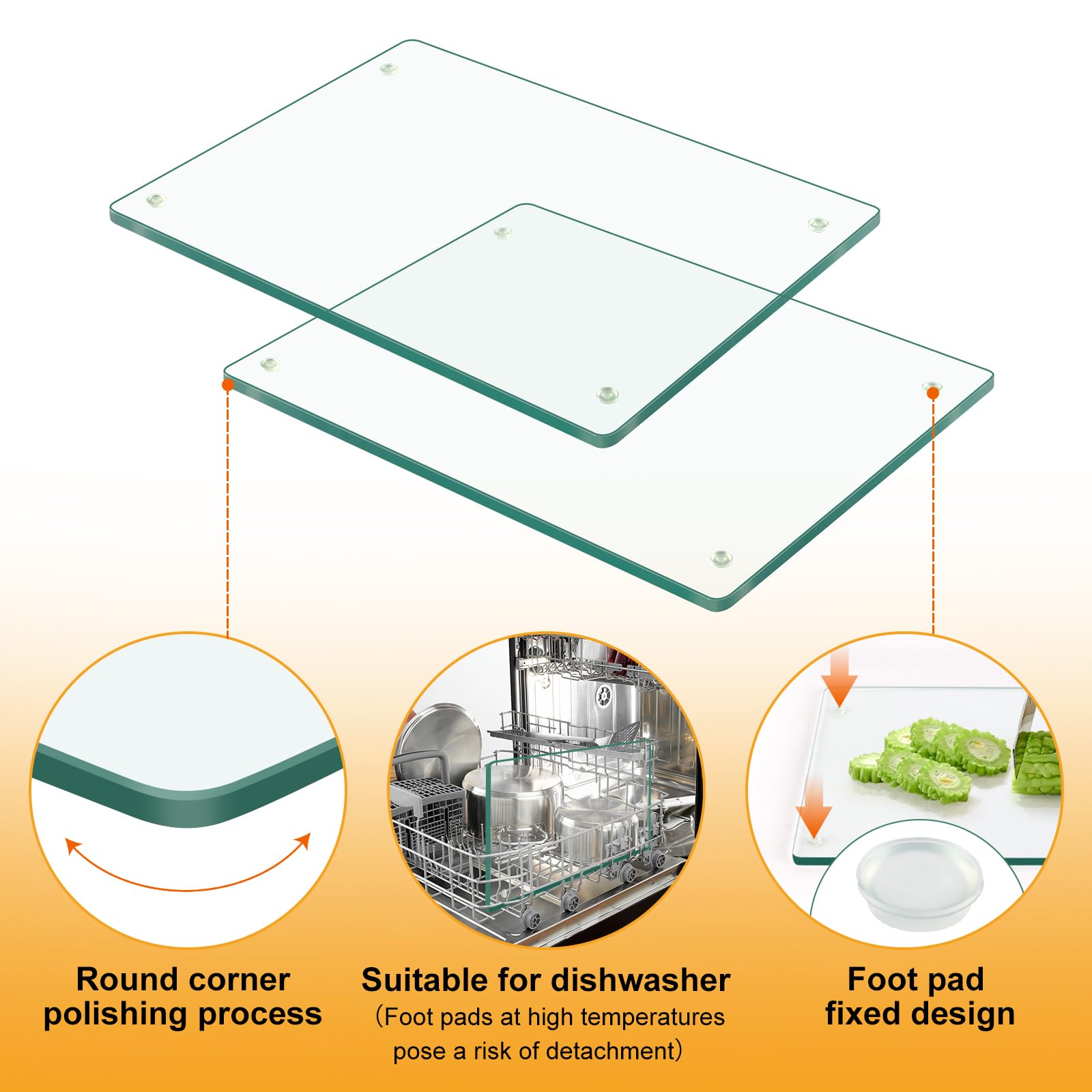 EVENLIVE®Tempered Glass Cutting Board for Kitchen，2 Pack of 16 x 12" Safe Hygienic Glass Worktop Savers，Clear Chopping Board Tray for Kitchen Countertop, Shatter-Resistant, Heat-Resistant,Easy-Clean