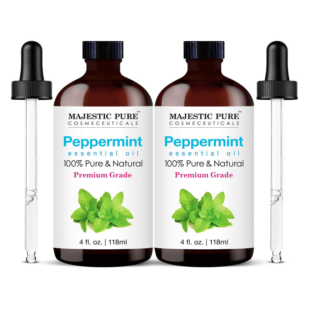 Majestic Pure Peppermint Essential Oil - Huge 118 ml (Set of 2) - 100% Pure and Natural Oil for Soap Making Scent- Premium Grade with Glass Dropper
