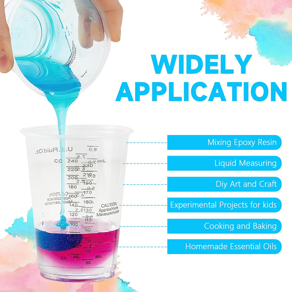 200Pcs Clear Plastic Measuring Cup, 8oz Disposable Measuring Cups Reusable Mixing Cups Graduated Cups for Epoxy Resin Stain Glue Paint Mixing
