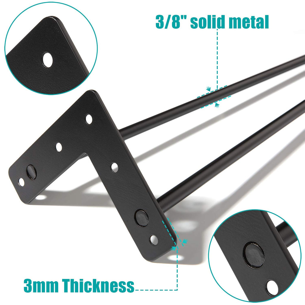 MSOBAIW 6 Inch Hairpin Legs, Heavy Duty Metal Table Legs for Cabinet, Wardrobe, TV Cabinets, Drawers, Nightstand, 3/8" Dia Satin Black Two-Rod Iron Wire for DIY Furniture