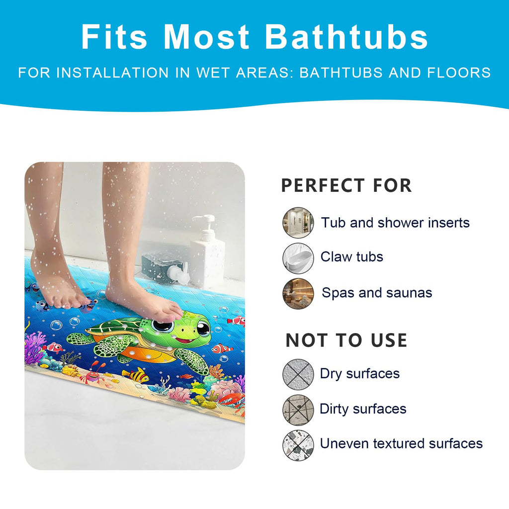 XIYUNTE Baby Bath Mat for Tub Non Slip Kids Bath Mat - 40''x16'' Extra Long Kids Bath Tub Mat Non Slip, Eco-Friendly Toddler Bath Mats with Suction Cups for Secure Grip, Easy to Clean & Easy Drying