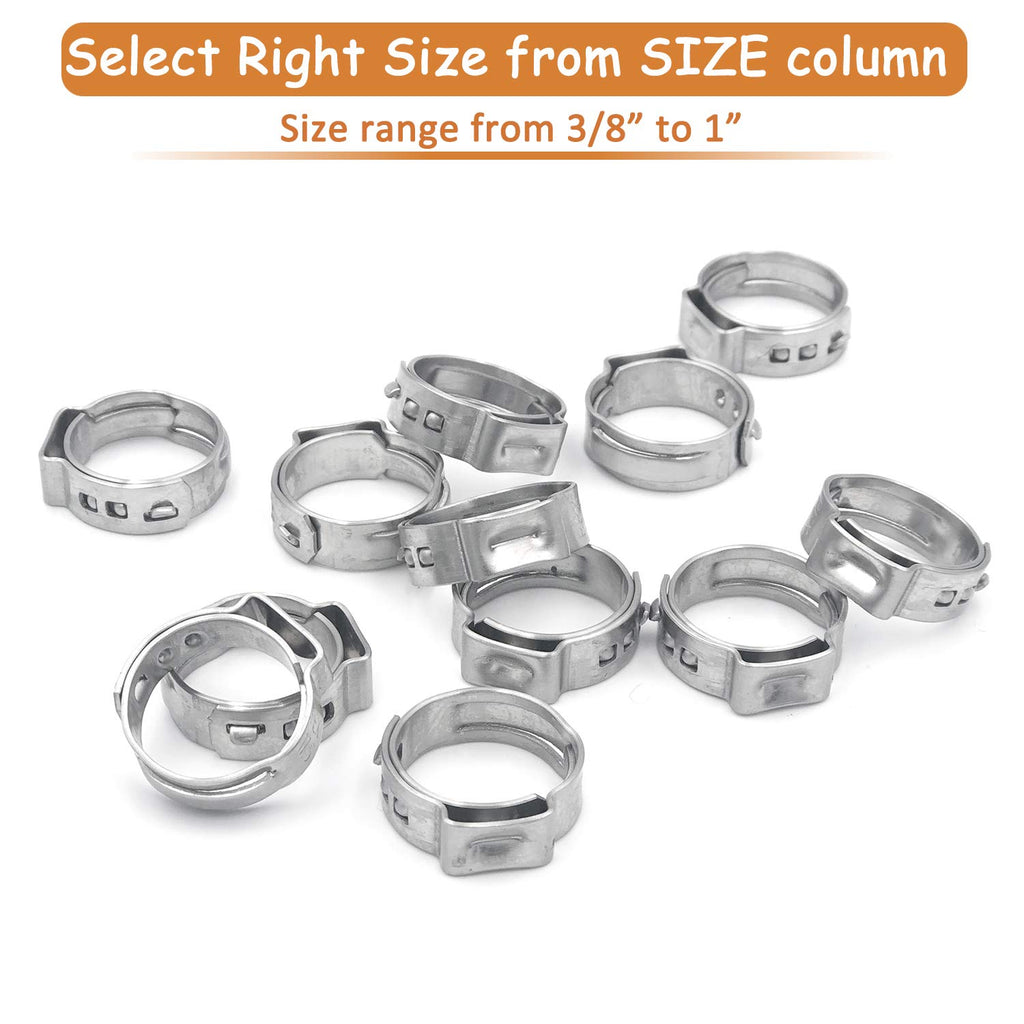 ISPINNER 100pcs 1/2 Inch PEX Cinch Clamps, 304 Stainless Steel Cinch Crimp Rings Pinch Clamps for PEX Tubing Pipe Fitting Connections (1/2 Inch)