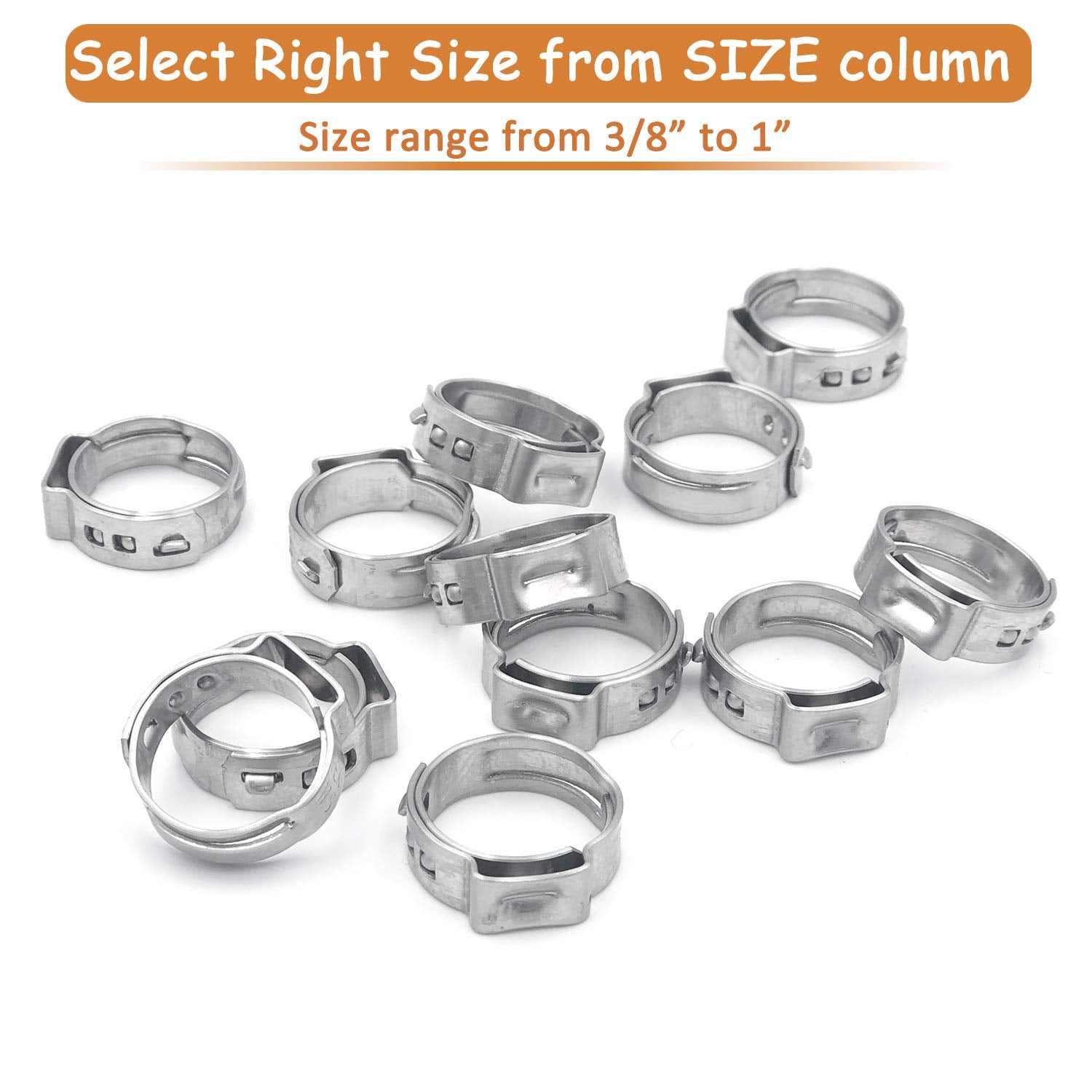 ISPINNER 100pcs 1/2 Inch PEX Cinch Clamps, 304 Stainless Steel Cinch Crimp Rings Pinch Clamps for PEX Tubing Pipe Fitting Connections (1/2 Inch)