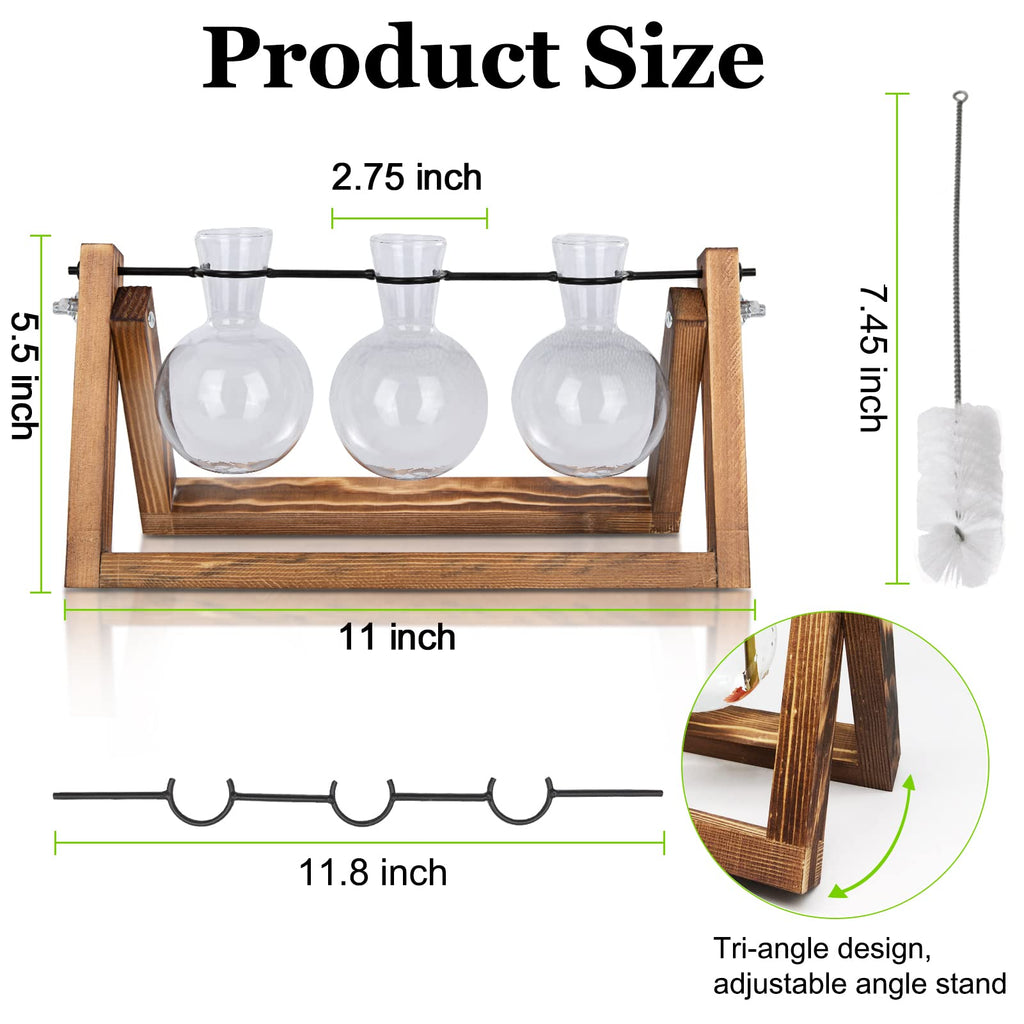 Hbnlai Plant Propagation Station, Plant Terrarium with Wooden Stand for Hydroponic Plants Home Garden Office Decor Indoor, Gardening Birthday Gifts for Women Mom - 3 Bulb Glass Vases