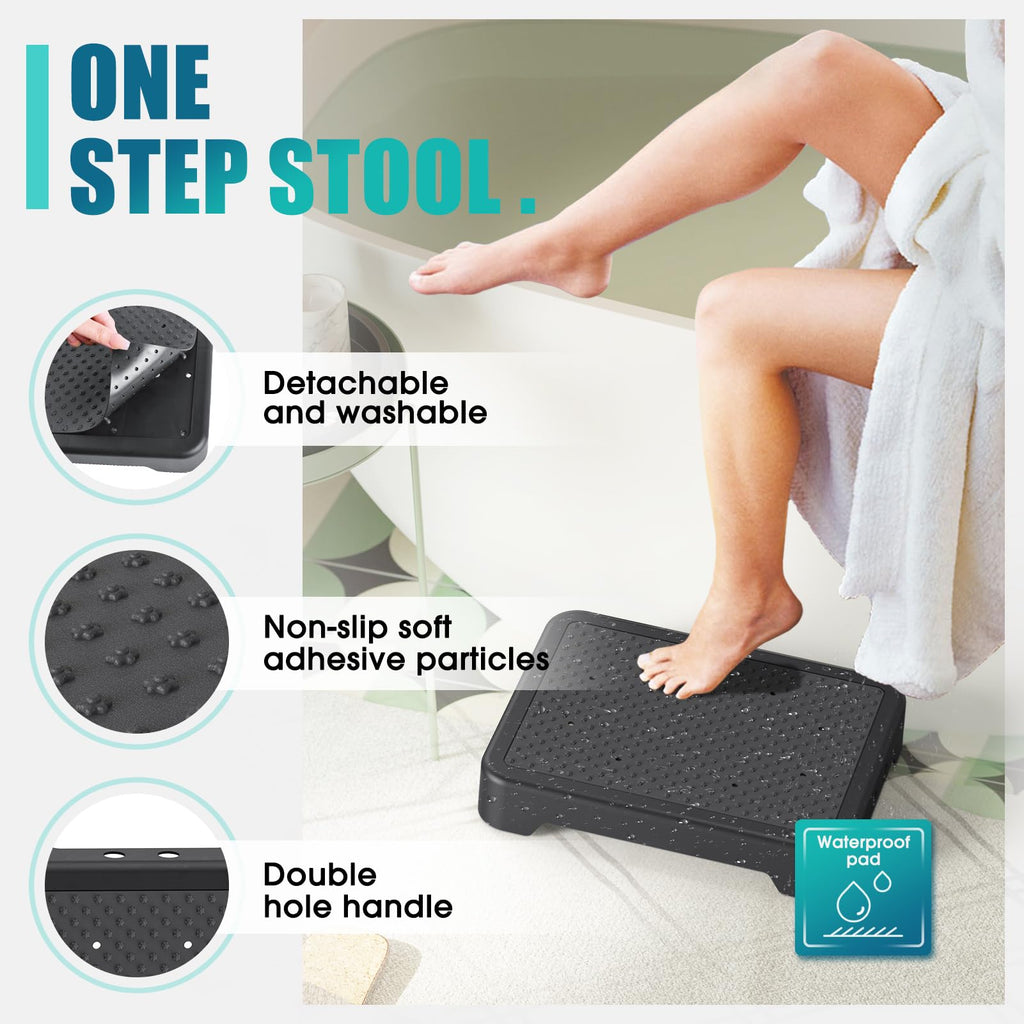 SPACELEAD Mobility Step Stool for Adults & Seniors, Indoor/Outdoor Portable Stair Assist, Anti-Slip Bathroom Step Stool, Platform Step for Kitchen, Office, and Bedroom, 600lbs Capacity, Black-Black