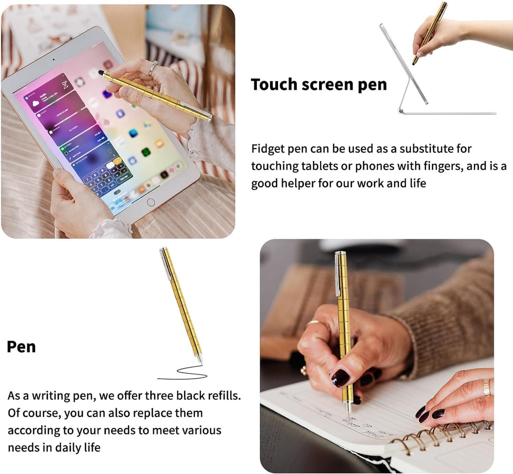Fidget Pen Magnetic,Cool 0.5mm Ballpoint Pen,Fun Stress-Relieving Multifunction Writing Pen Creative Gift for Adult or Friends(Gold)
