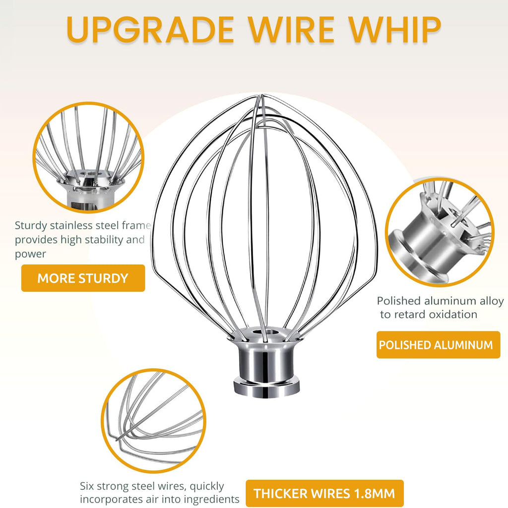 NewlyArt K45WW Whisk Attachment Fits KitchenAid, 6 Wire Whip for 4.5 5 Quart KitchenAid Tilt-Head Stand Mixer，Compatible with Kitchen Aid Accessories K45,K45SS,KSM75,KSM90,KSM110,KSM150, Handwash Only